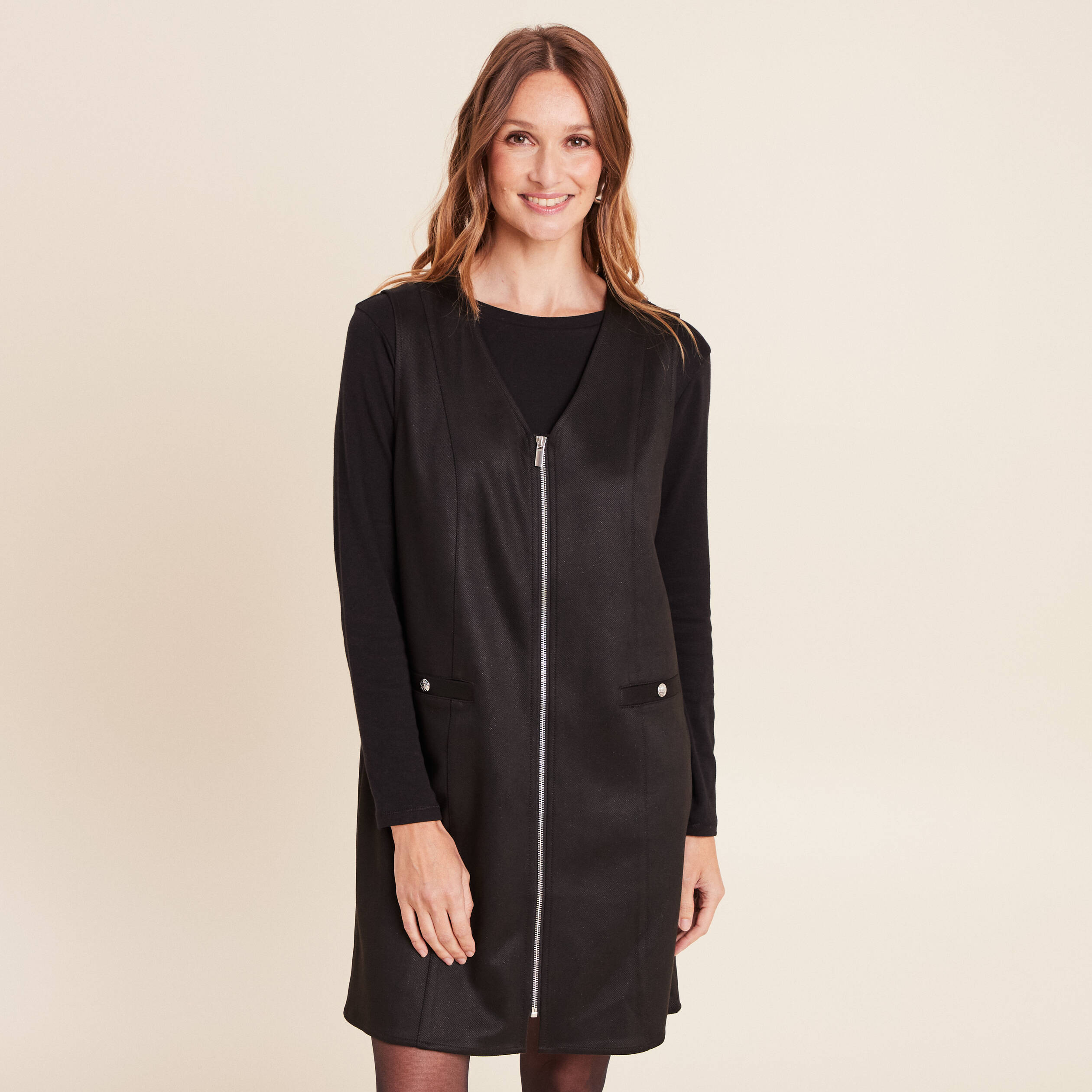 Robe chasuble su&eacute;dine noir femme