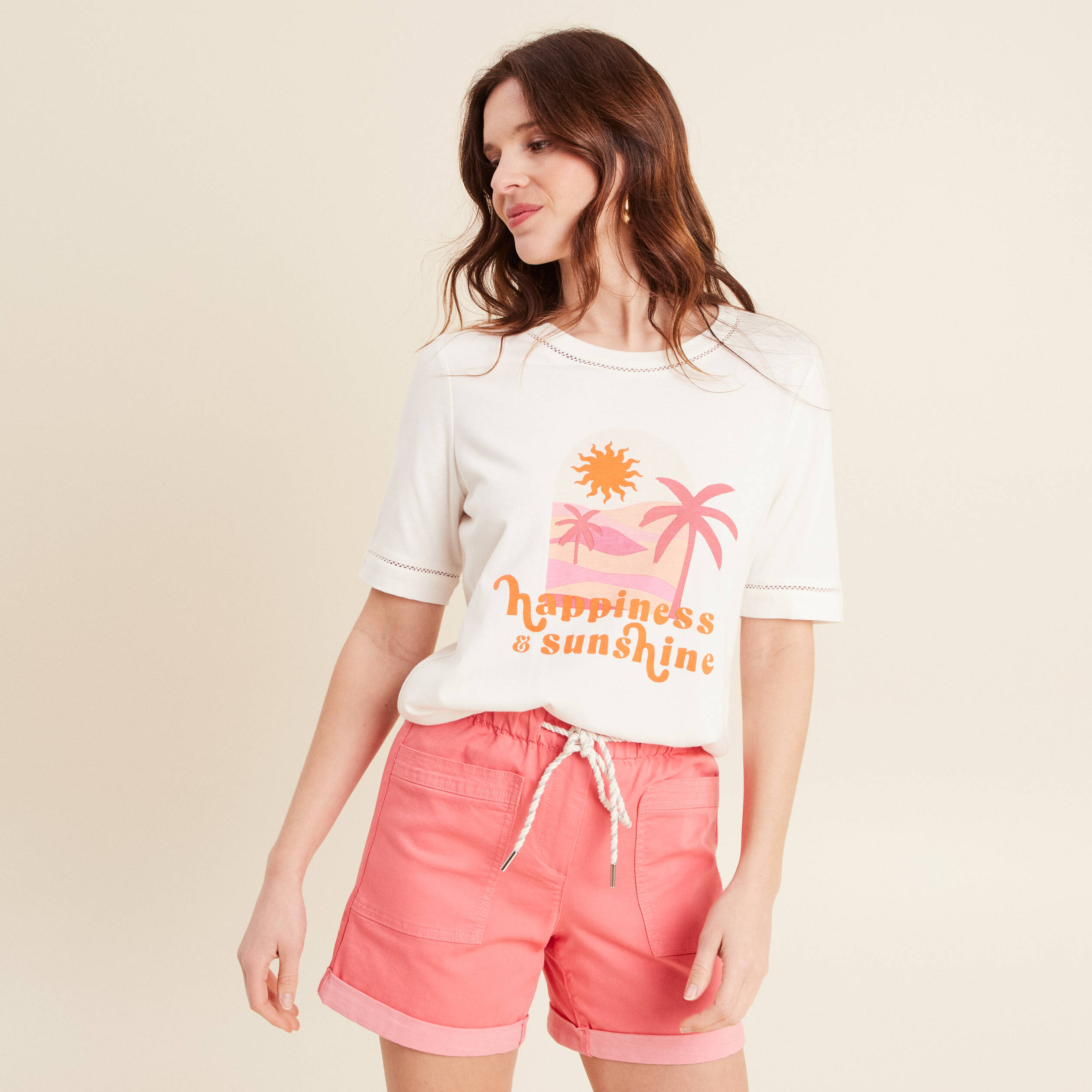 T-shirt manches courtes ecru femme