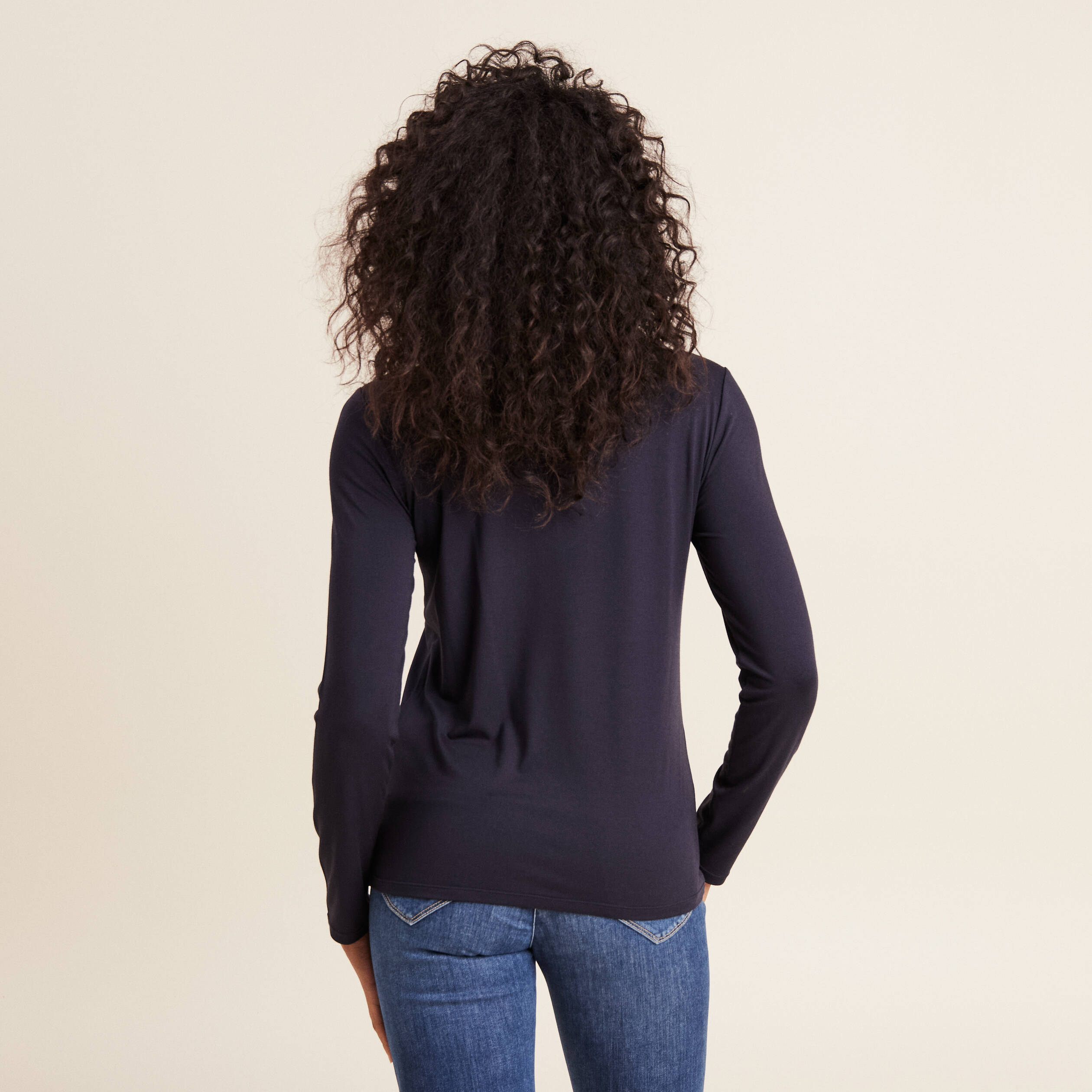 T-shirt thermo-douceur manches longues bleu foncé femme