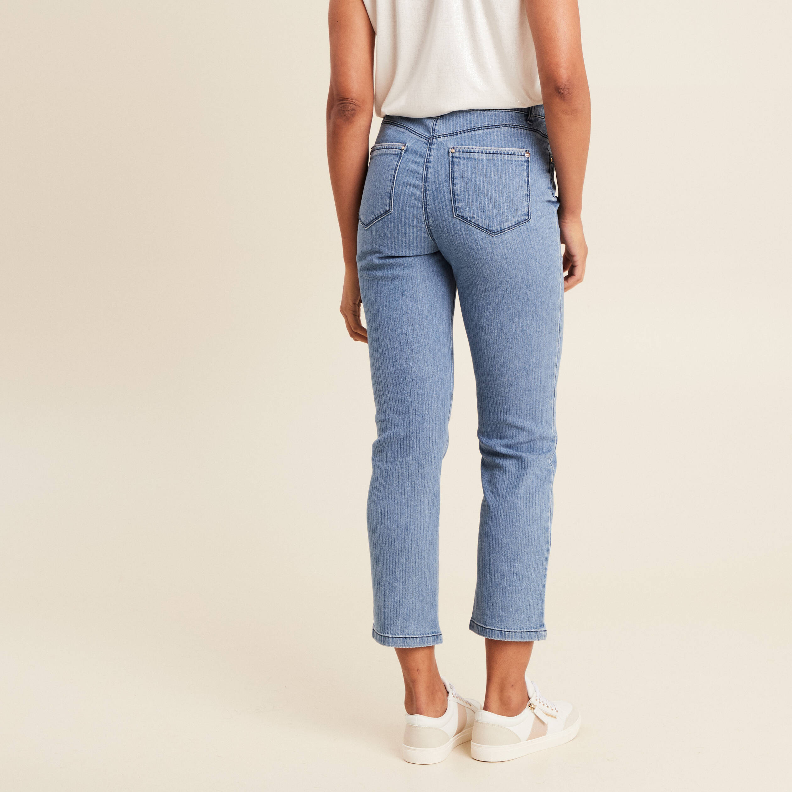 Jean ajusté effet velours denim double stone femme