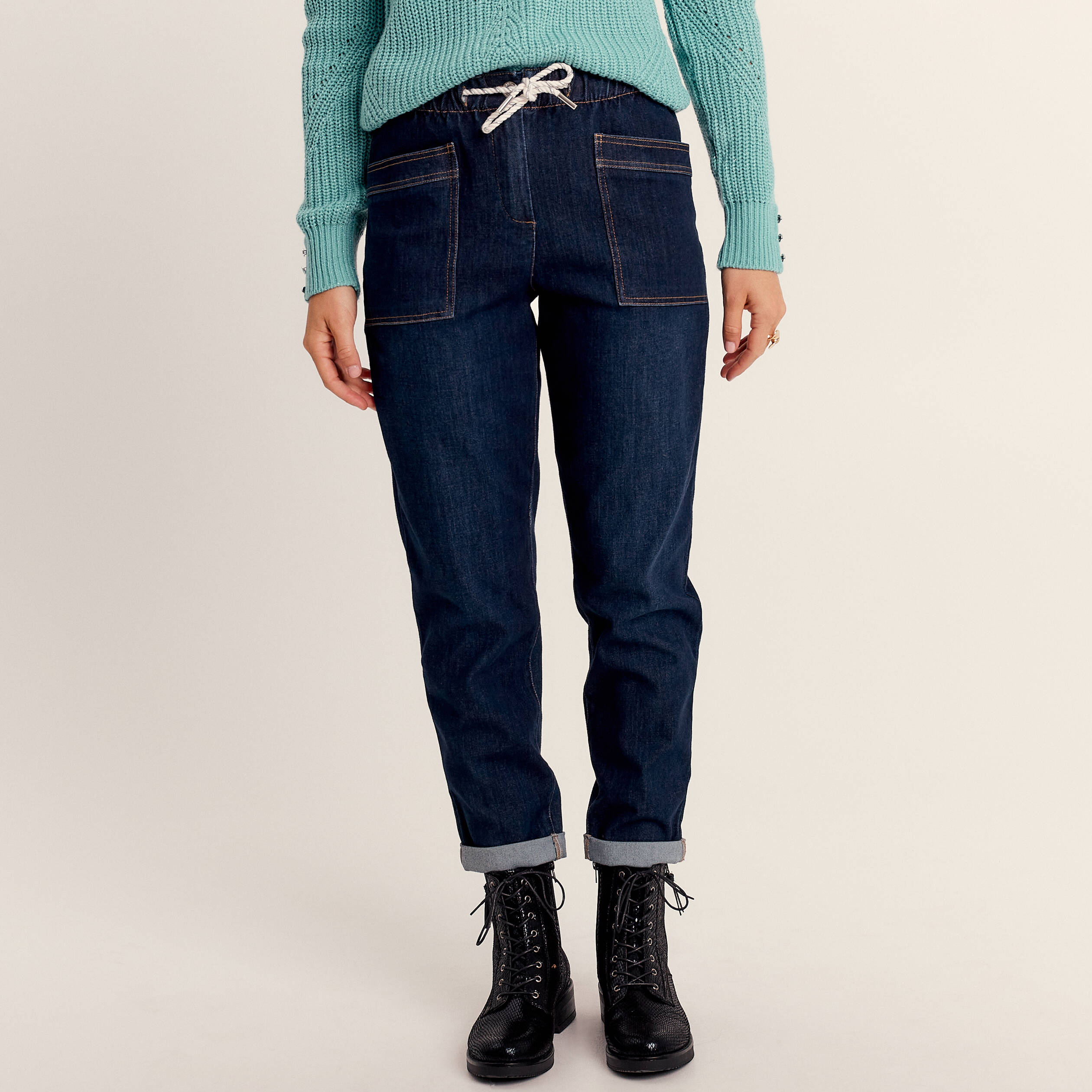 Jean large à coulisse denim brut femme