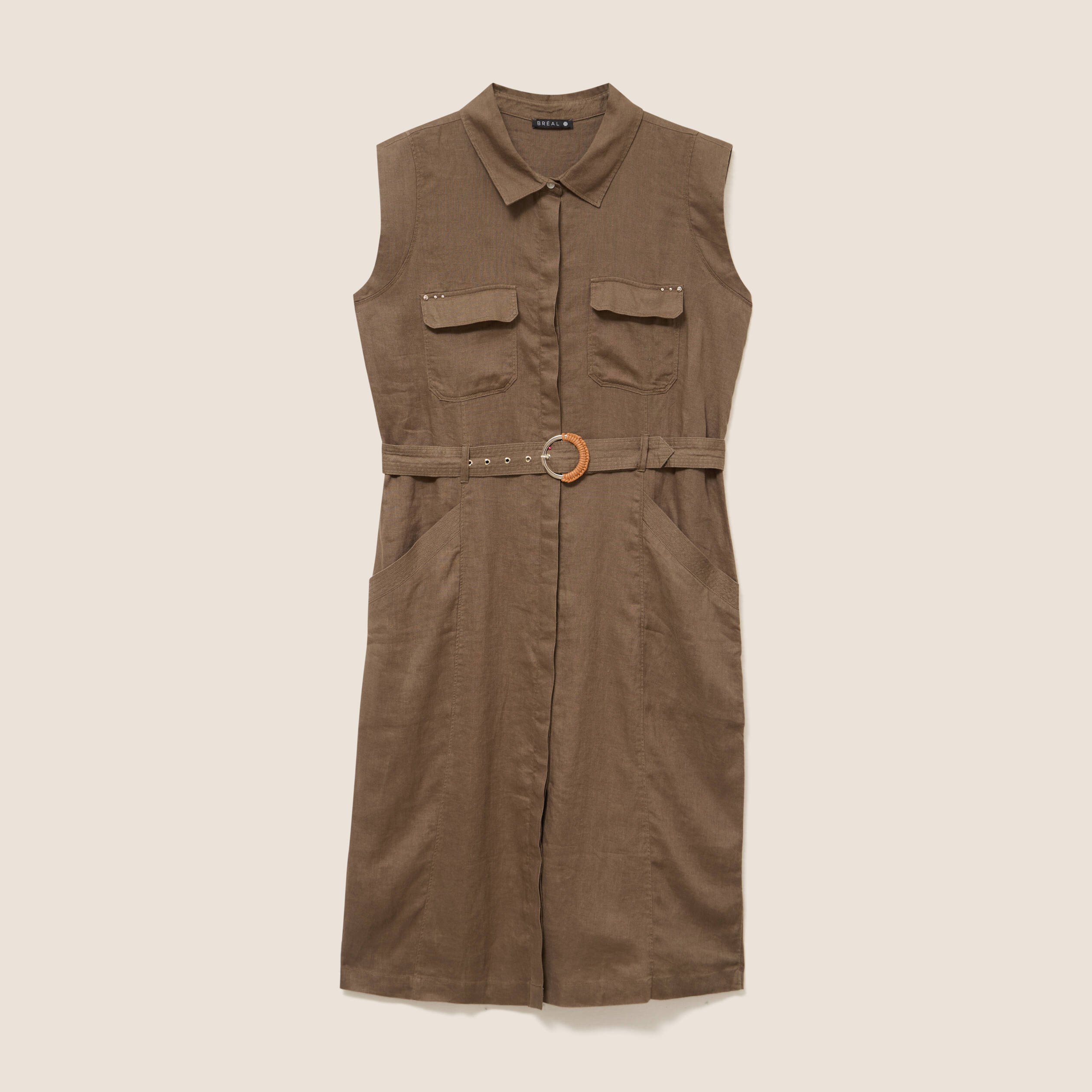 Robe &eacute;vas&eacute;e manches tr&egrave;s courtes vert kaki femme