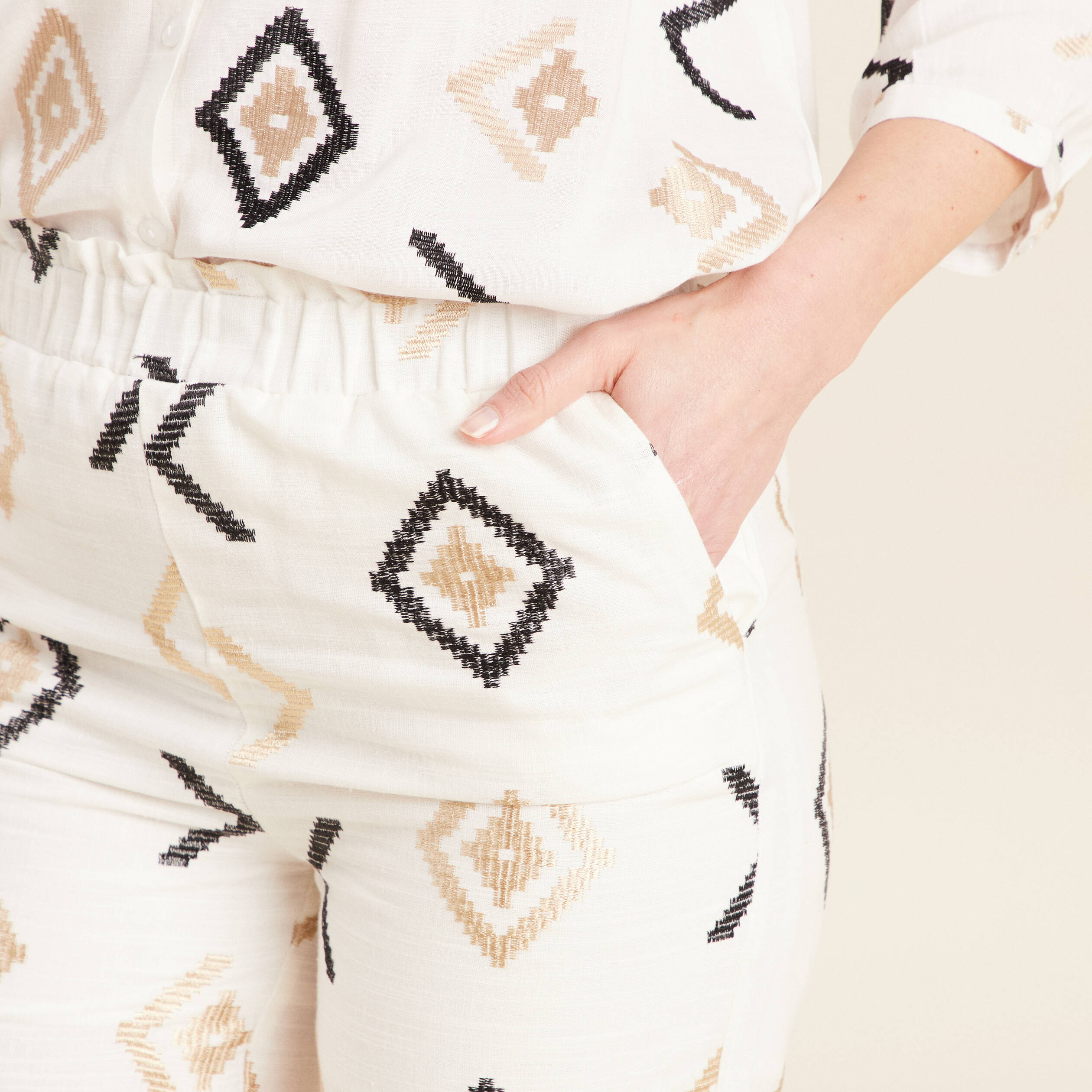 Pantacourt droit blanc femme