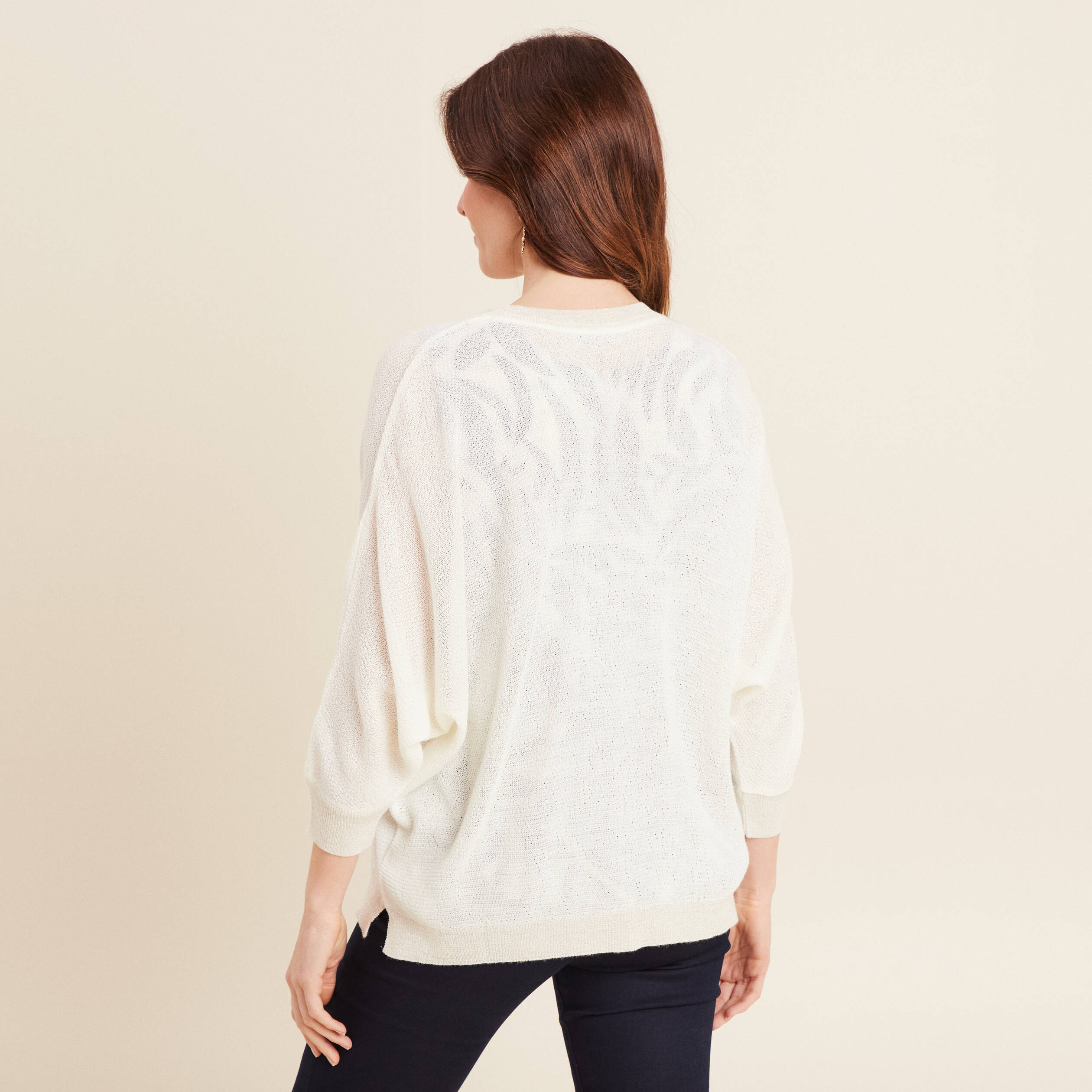 Gilet manches 3/4 ecru femme