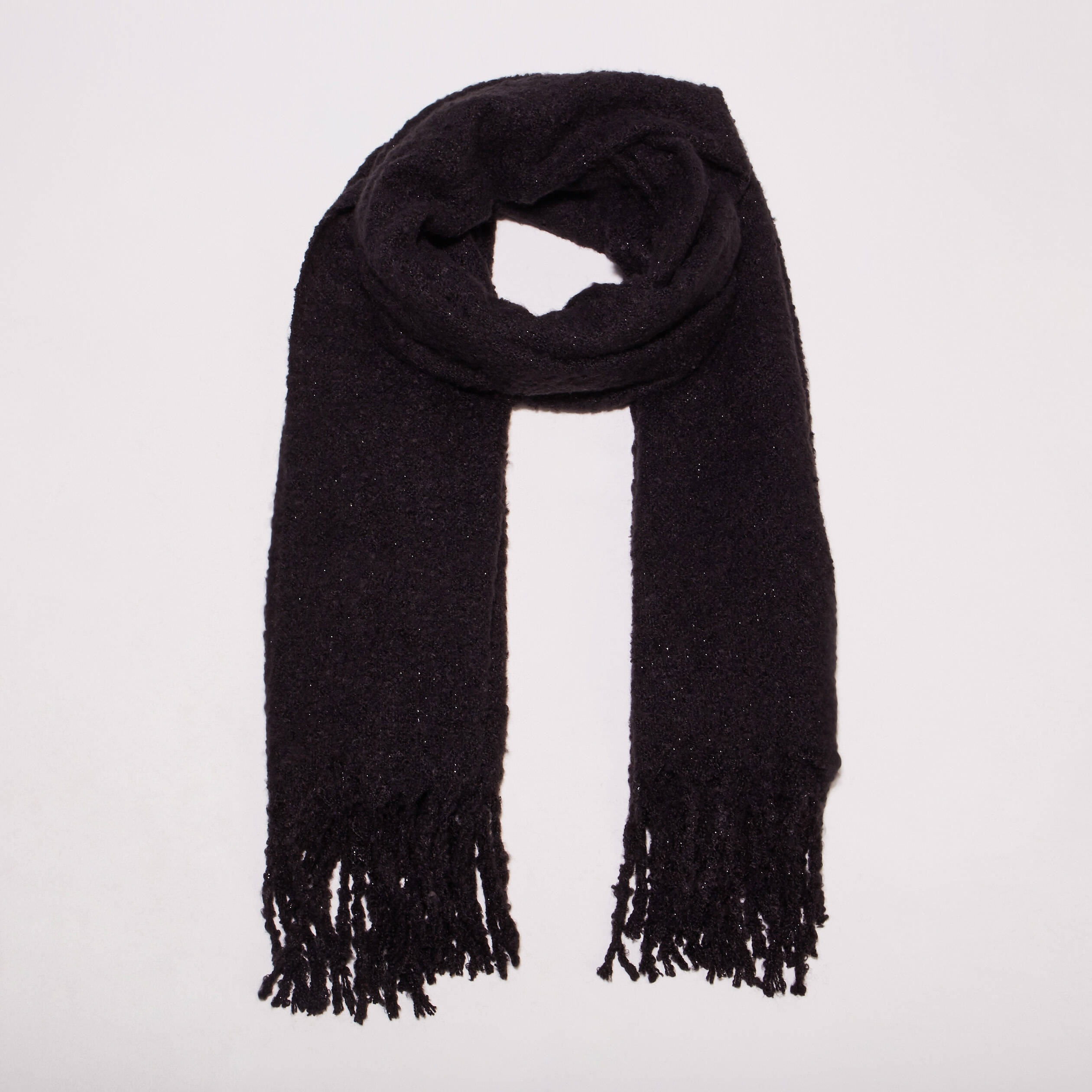 Écharpe Noire Fine à Longues Franges Femme - Occasion En Bon état
