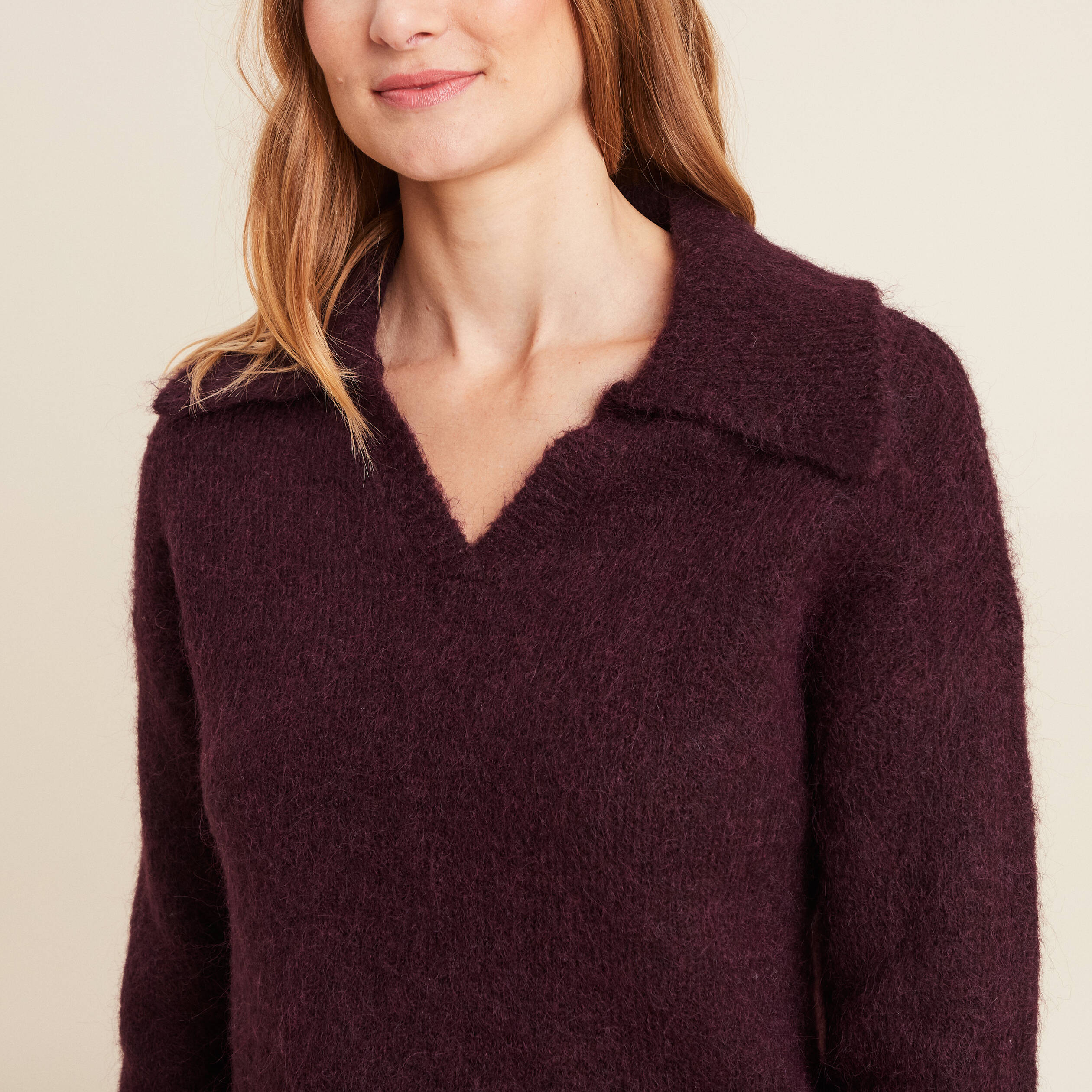pull manches longues col polo bordeaux femme Pull manches longues col polo bordeaux femme