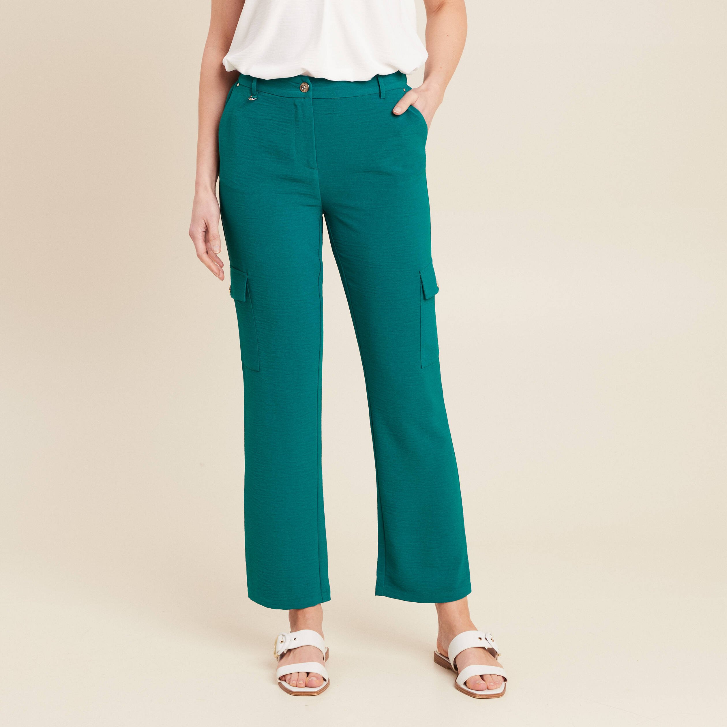 Pantalon flou cargo 7/8ème vert femme