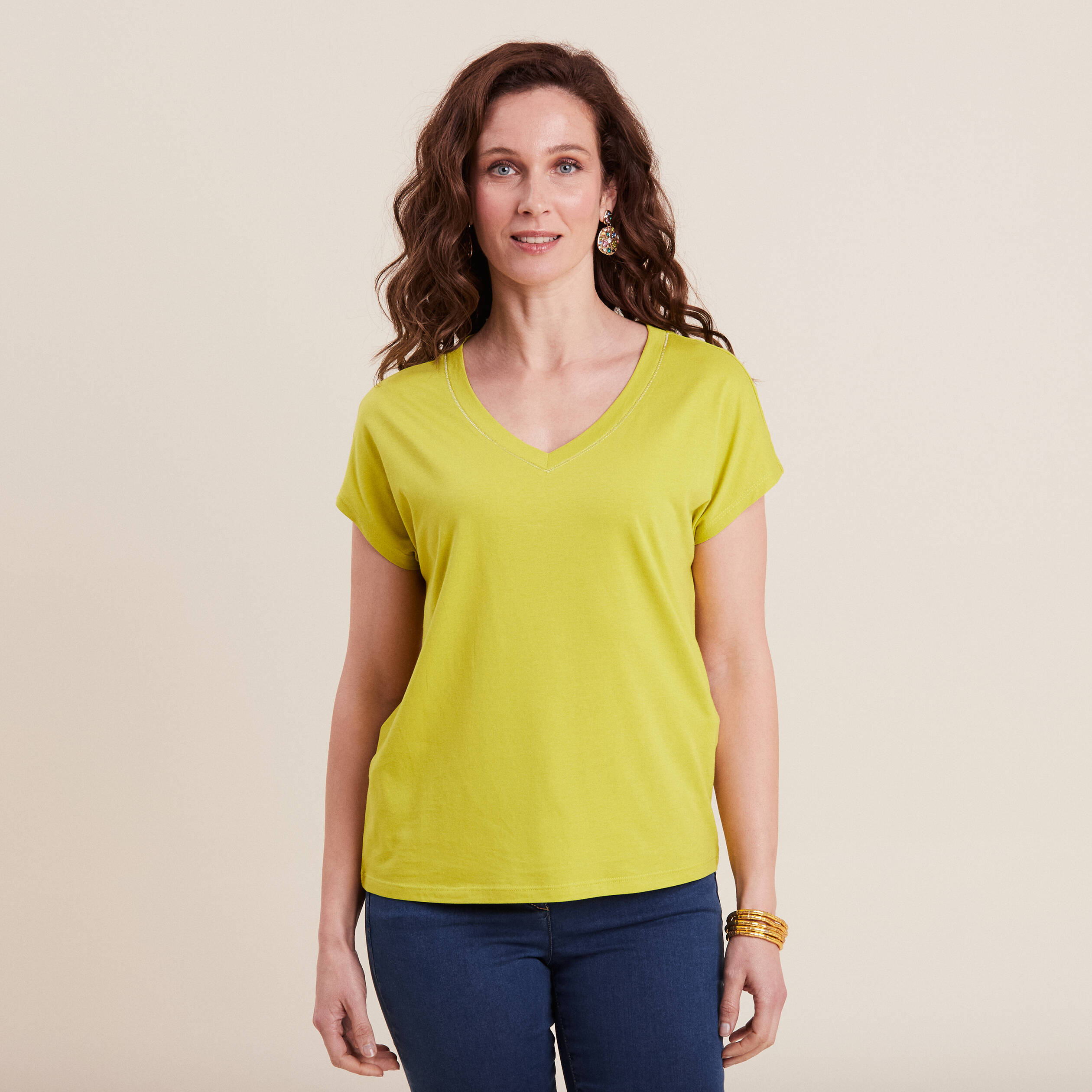T-shirt manches courtes vert anis femme
