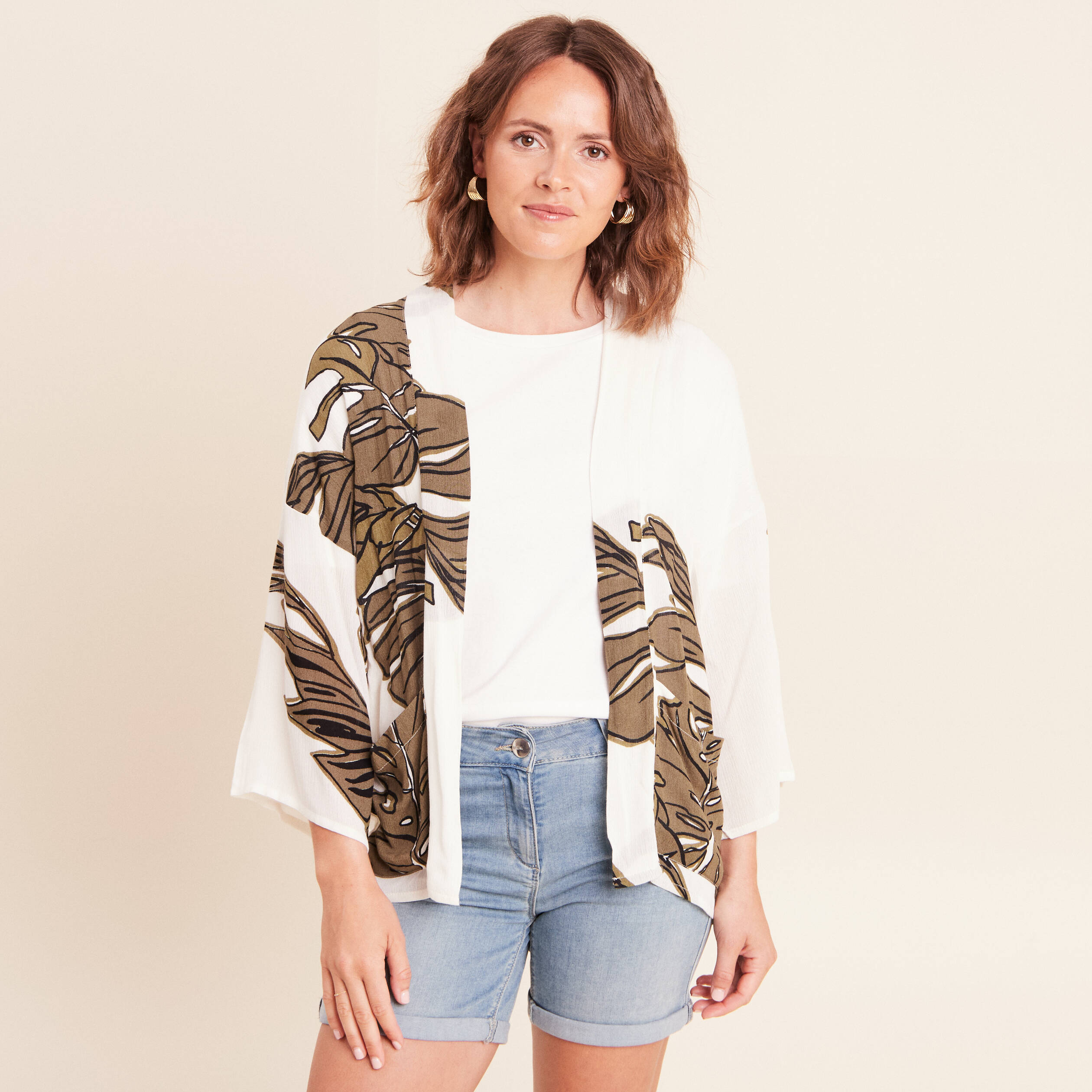 Veste esprit kimono vert kaki femme