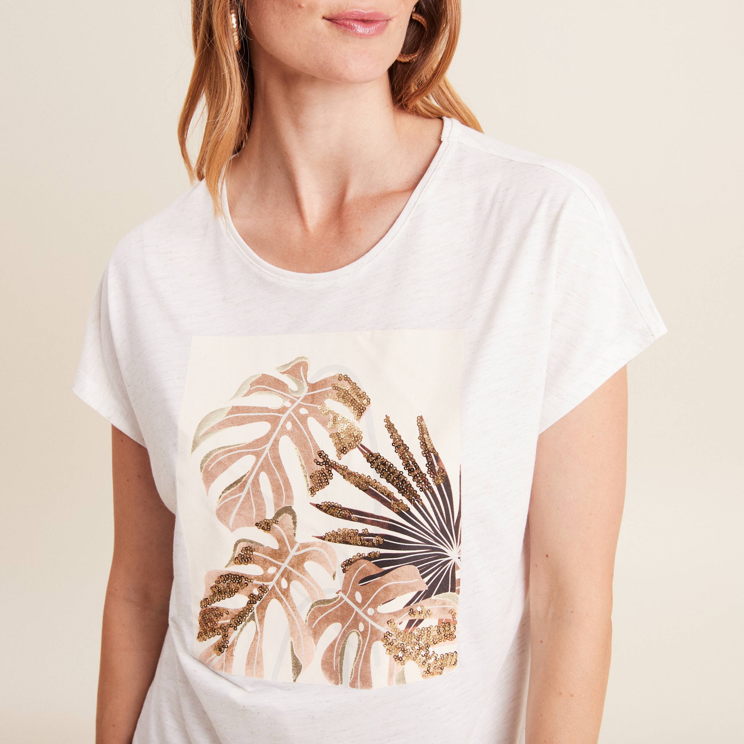 T-shirt manches courtes ecru femme