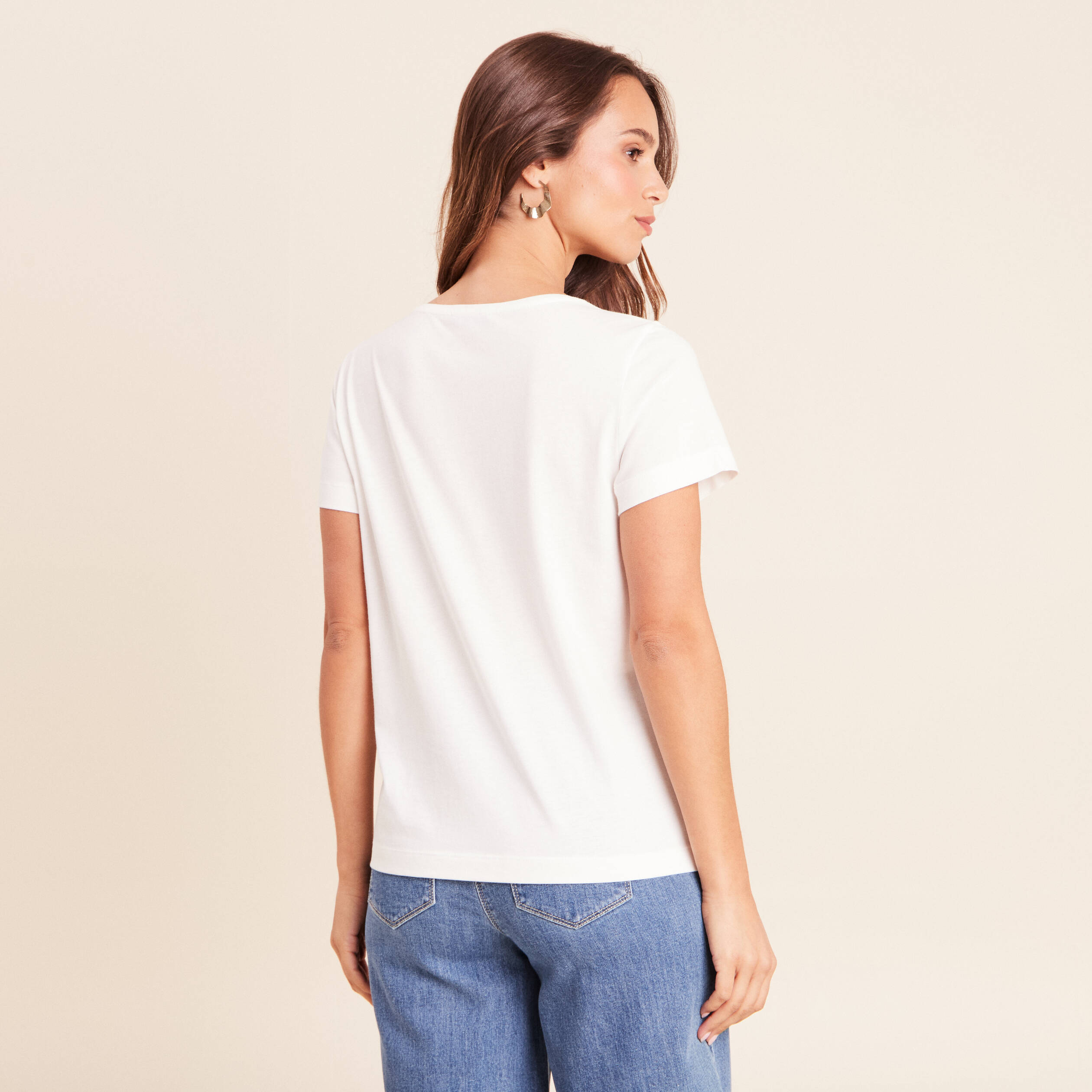 T-shirt col rond manches courtes ecru femme