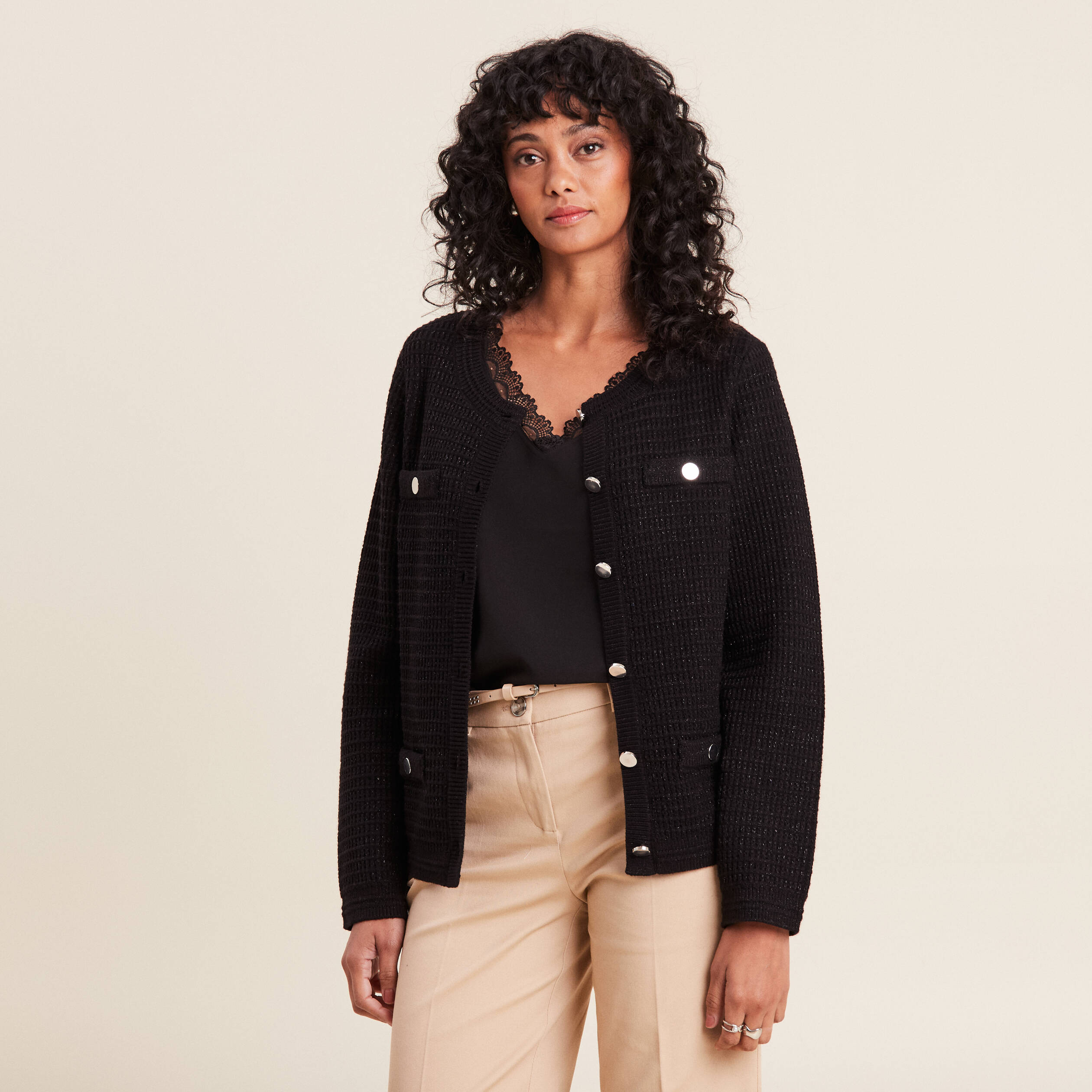 Bréal Cardigan Esprit Femme Gilet Court Gilet Cache Coeur Noir