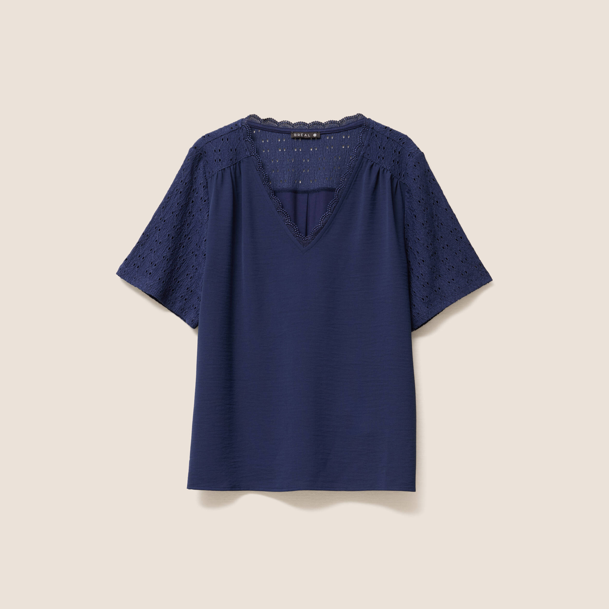 blouse col v manches courtes bleu marine femme Blouse col V manches courtes bleu marine femme