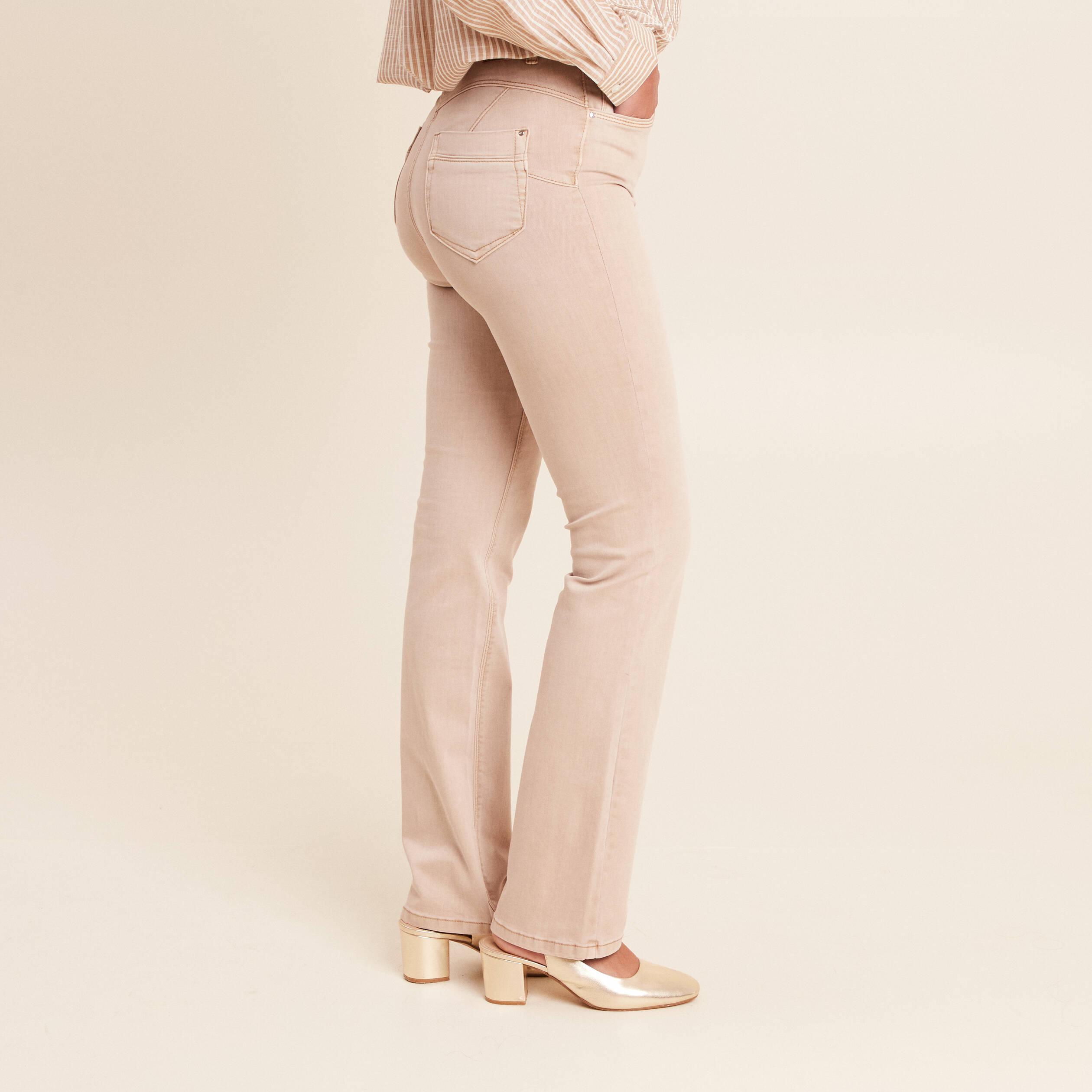 Jean coupe droite taille haute denim beige femme