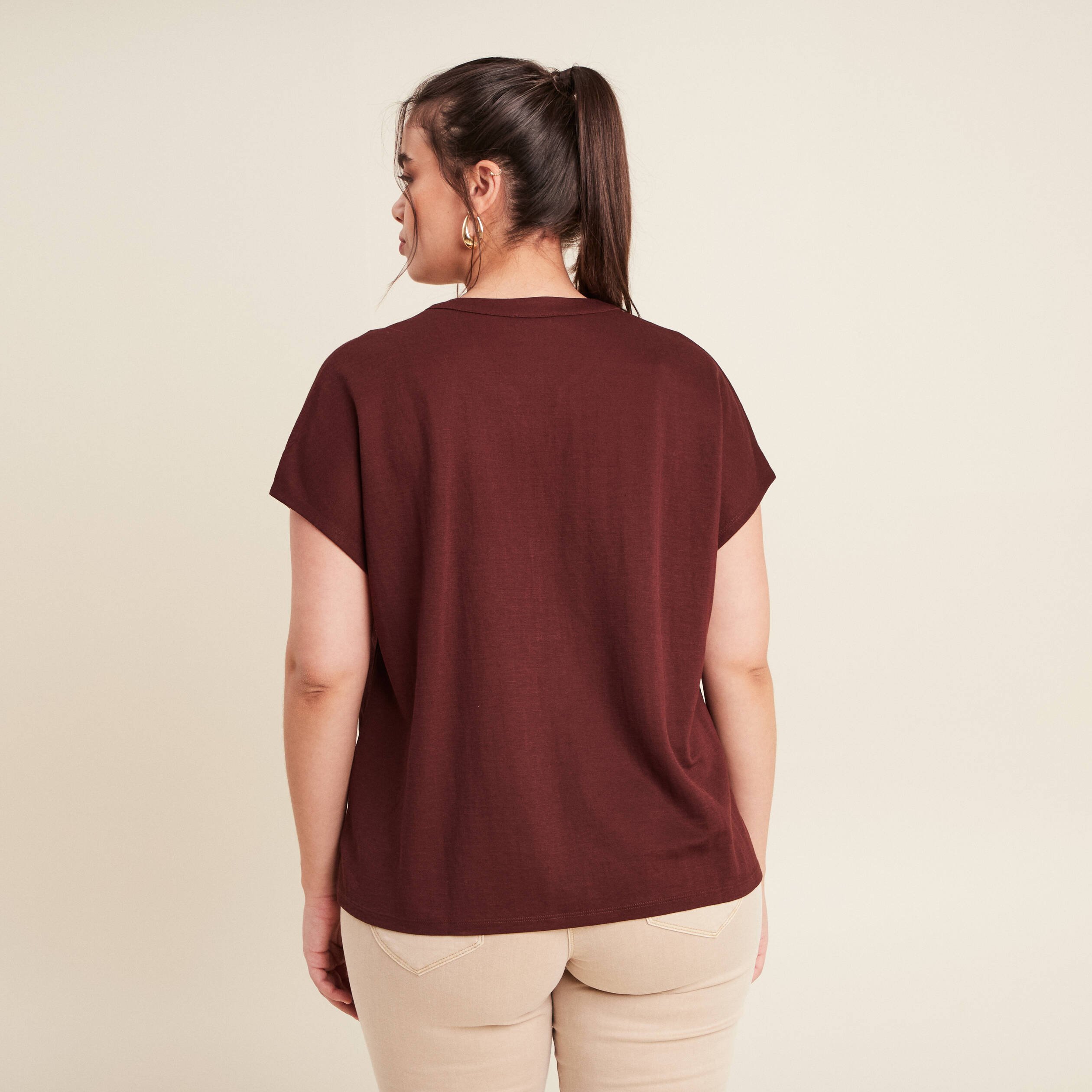 T-shirt manches courtes bordeaux femme