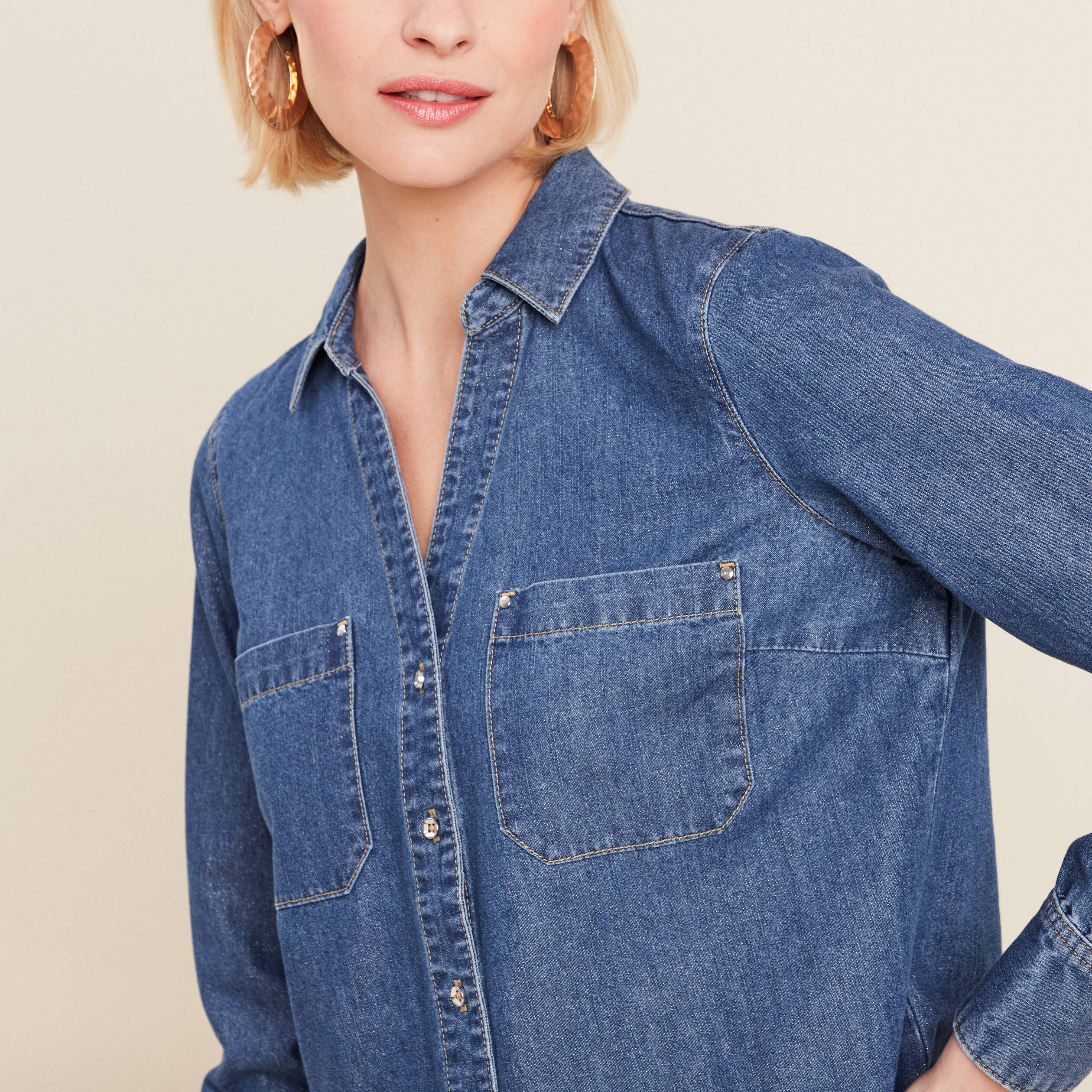 Chemise manches longues jean denim stone femme