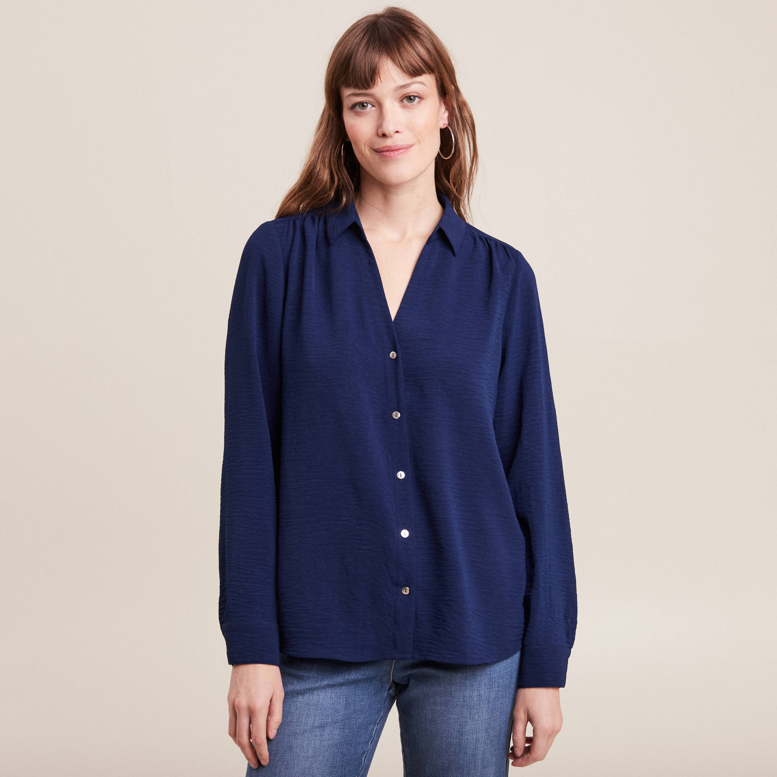chemise a manches longues bleu marine femme Chemise à manches longues bleu marine femme