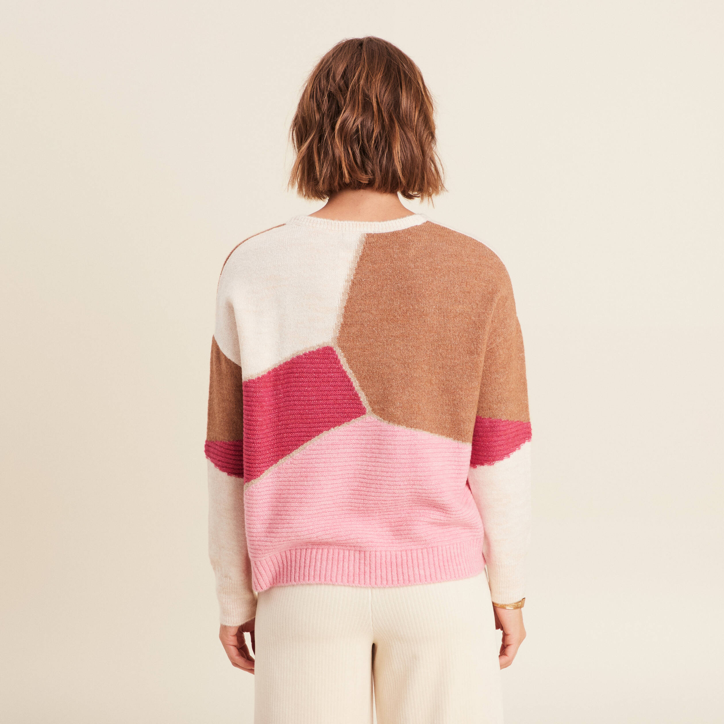 Pull manches longues rose femme