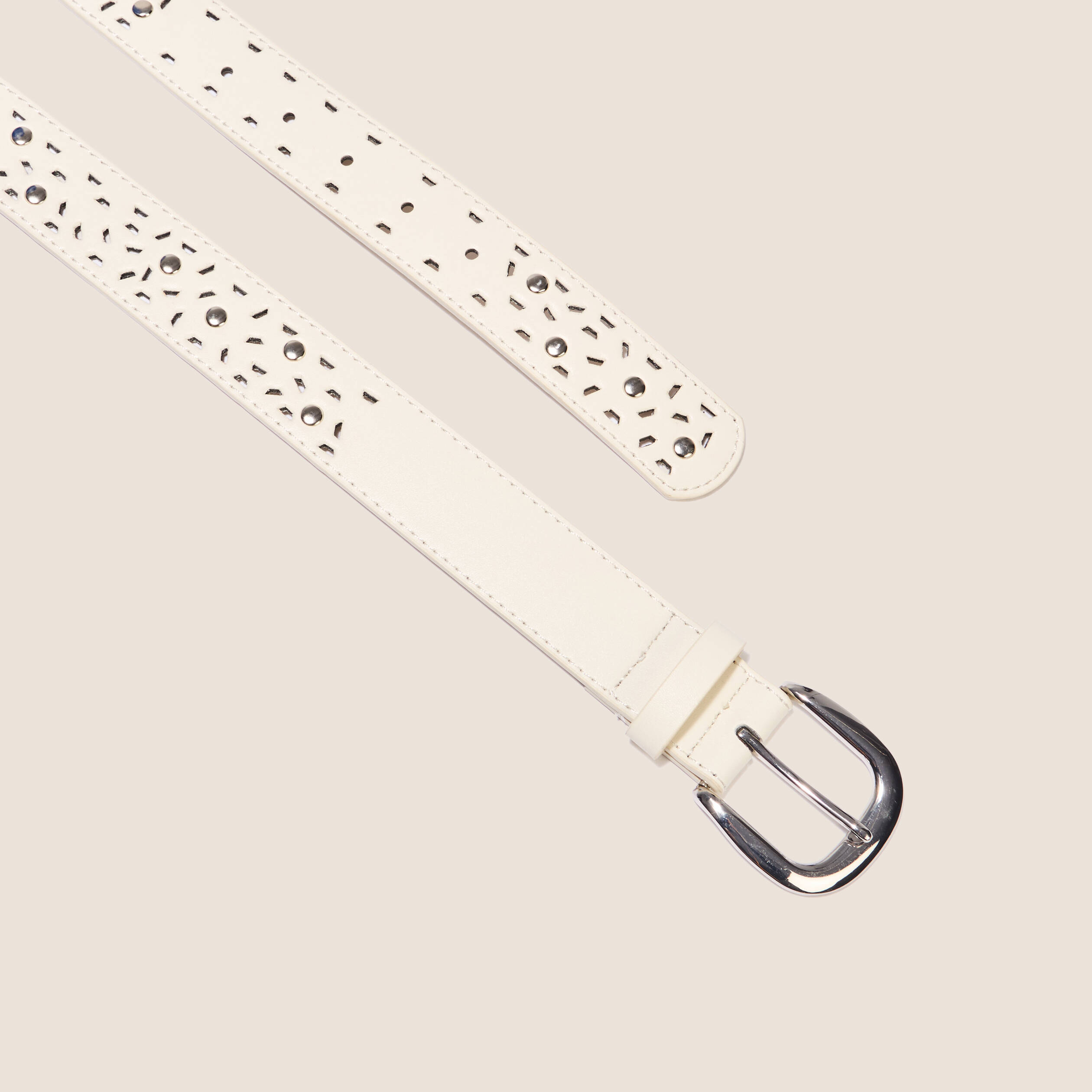 Ceinture perforée et cloutée ecru femme