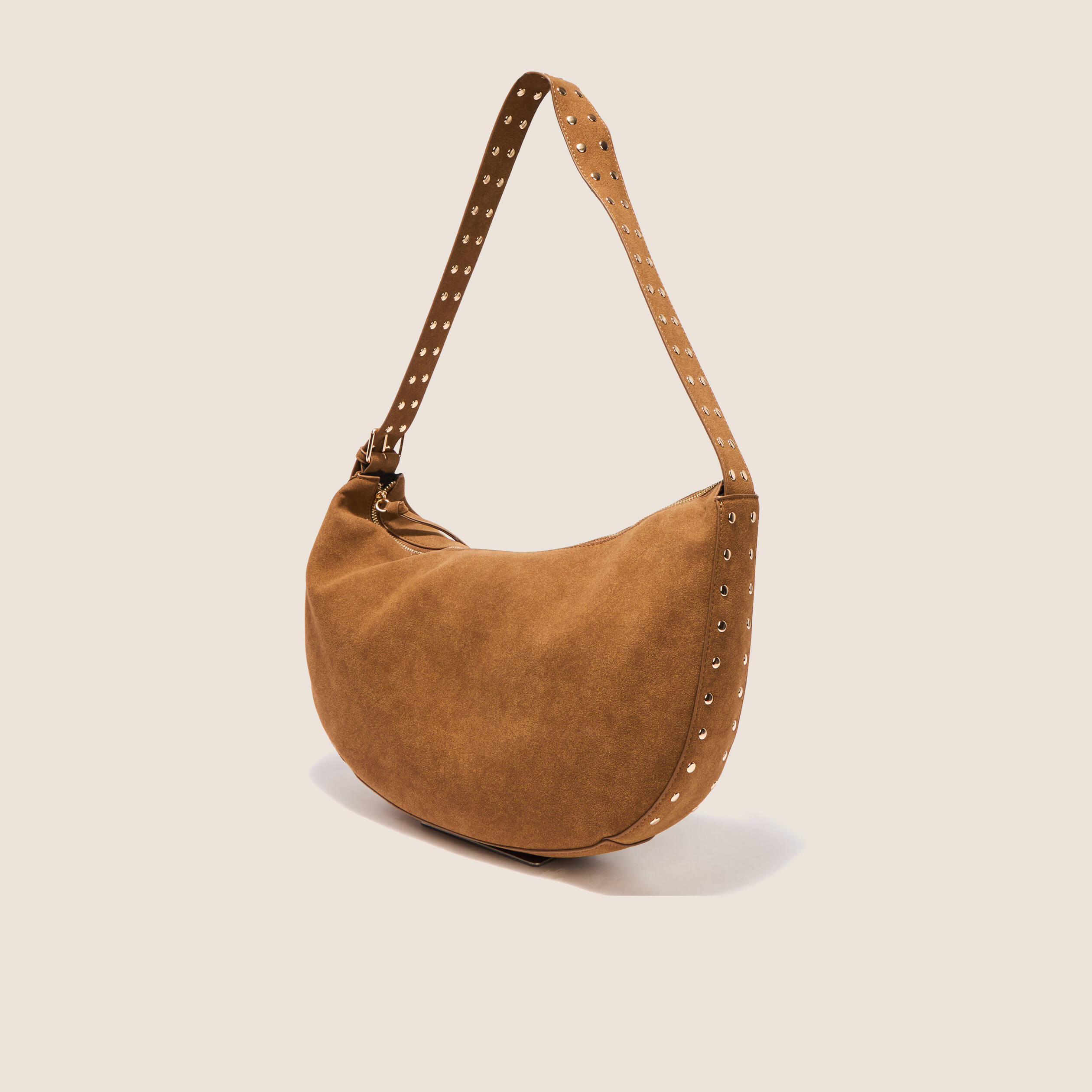 Sac en bandouli&egrave;re aspect daim marron fonc&eacute; femme
