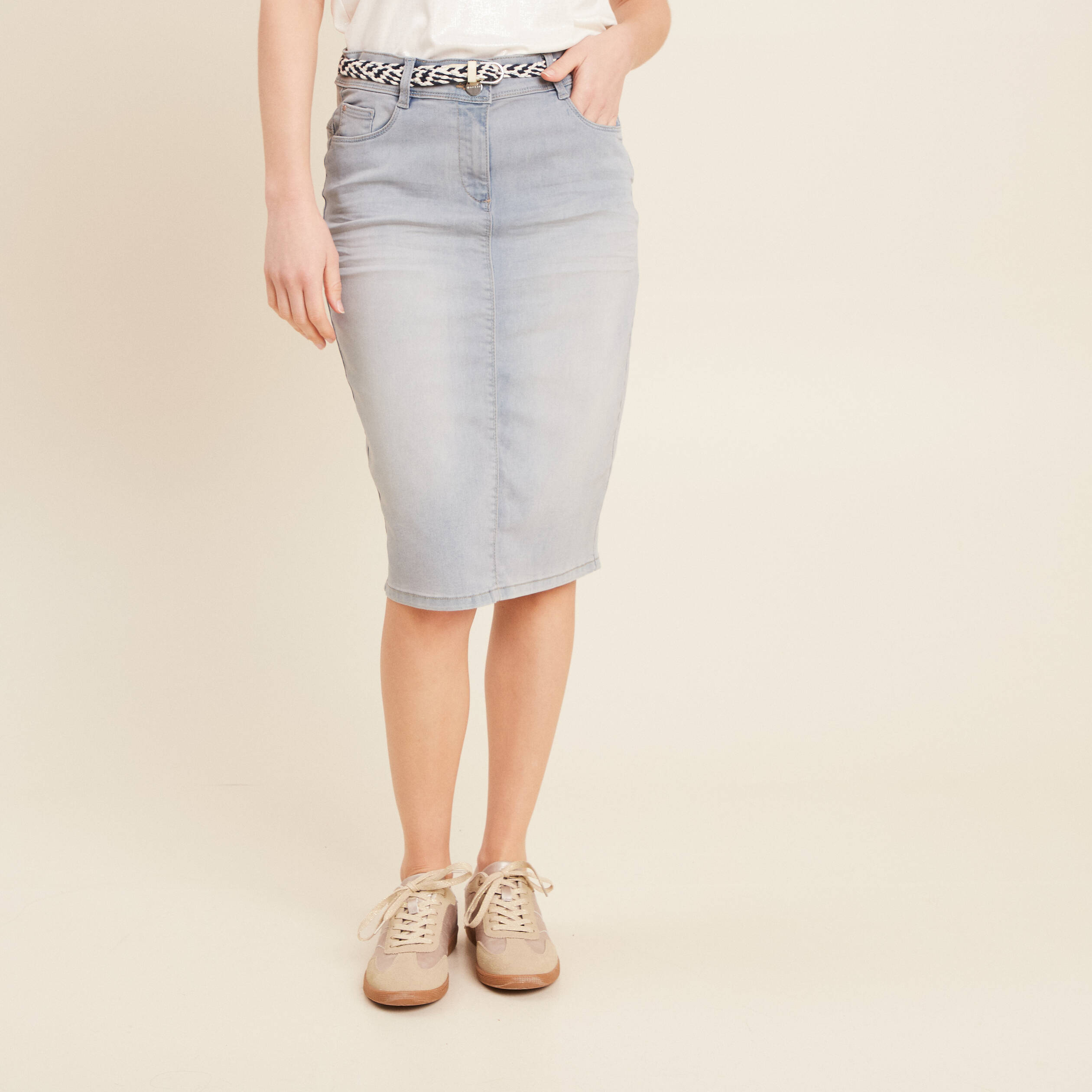 Jupe ajustée en jean denim double stone femme
