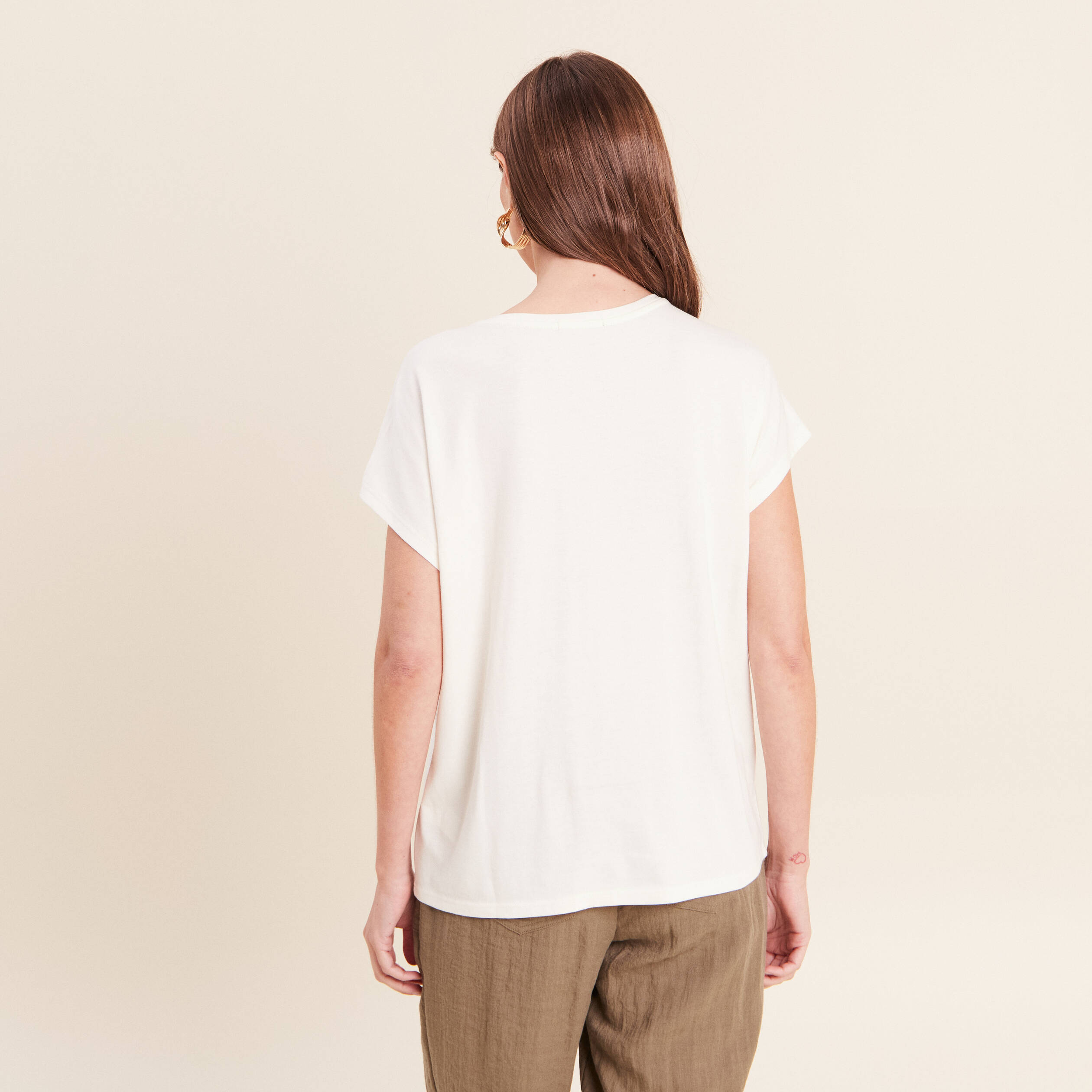 T-shirt col rond manches courtes ecru femme