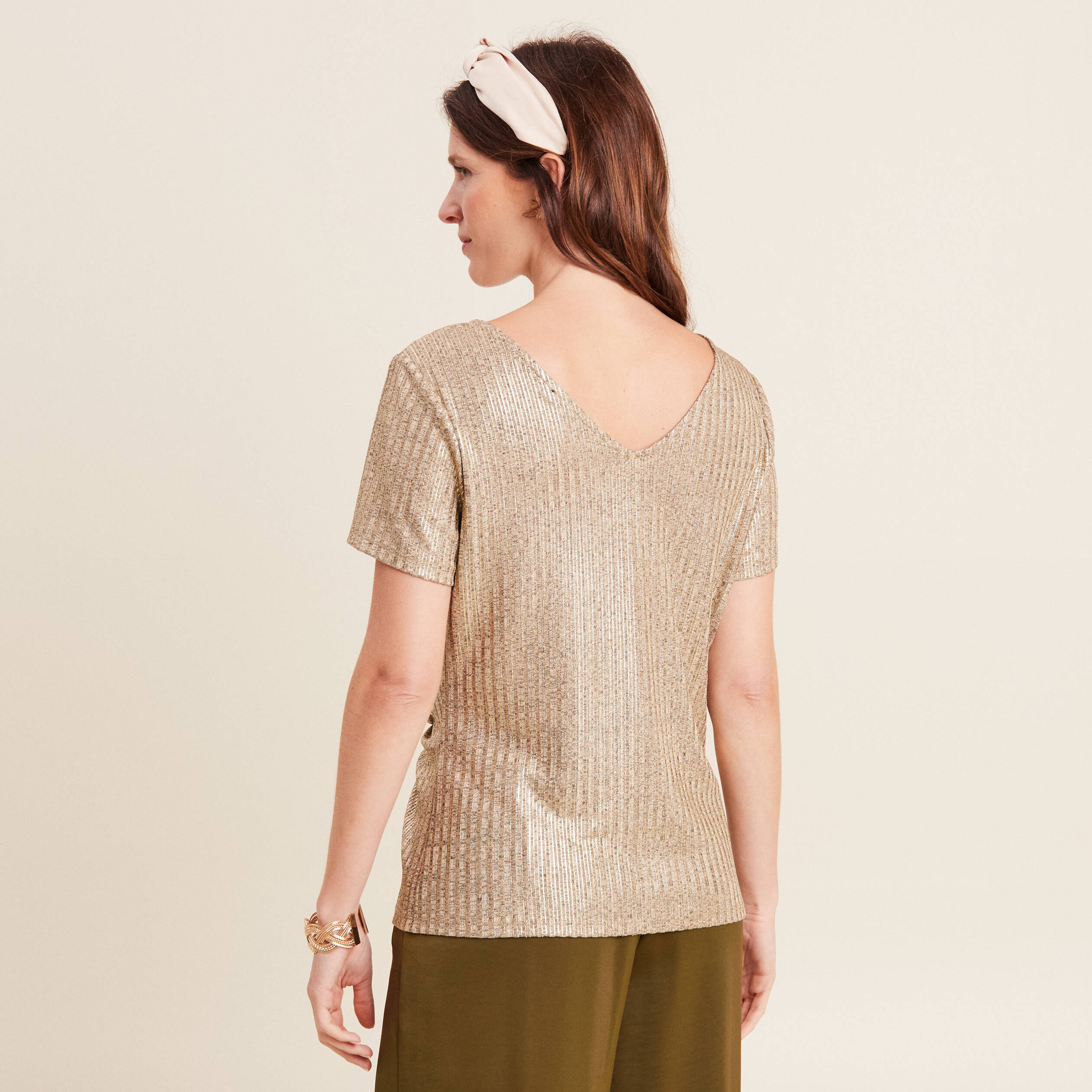 T-shirt manches courtes noué couleur or femme