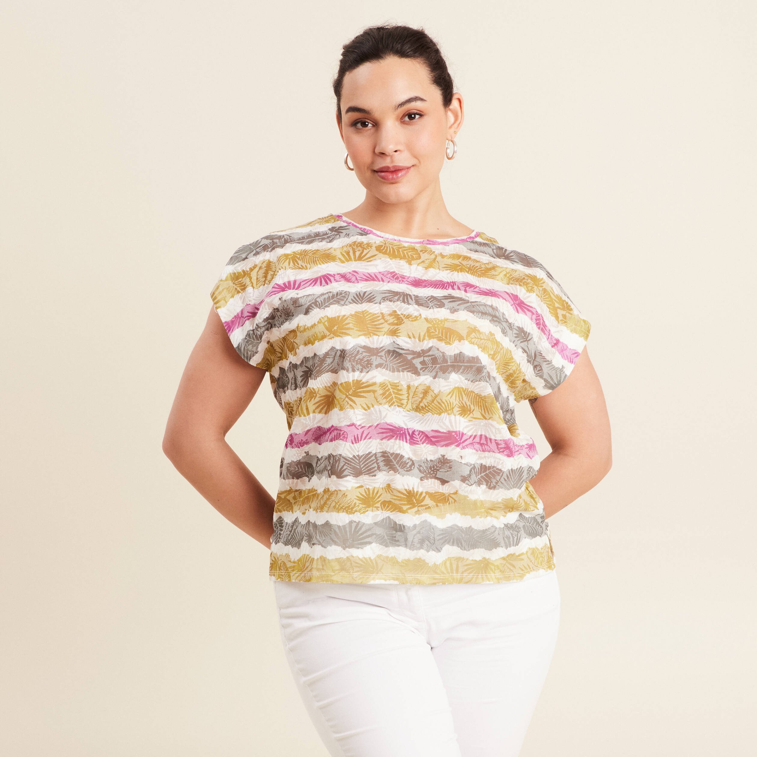 T-shirt manches courtes beige femme