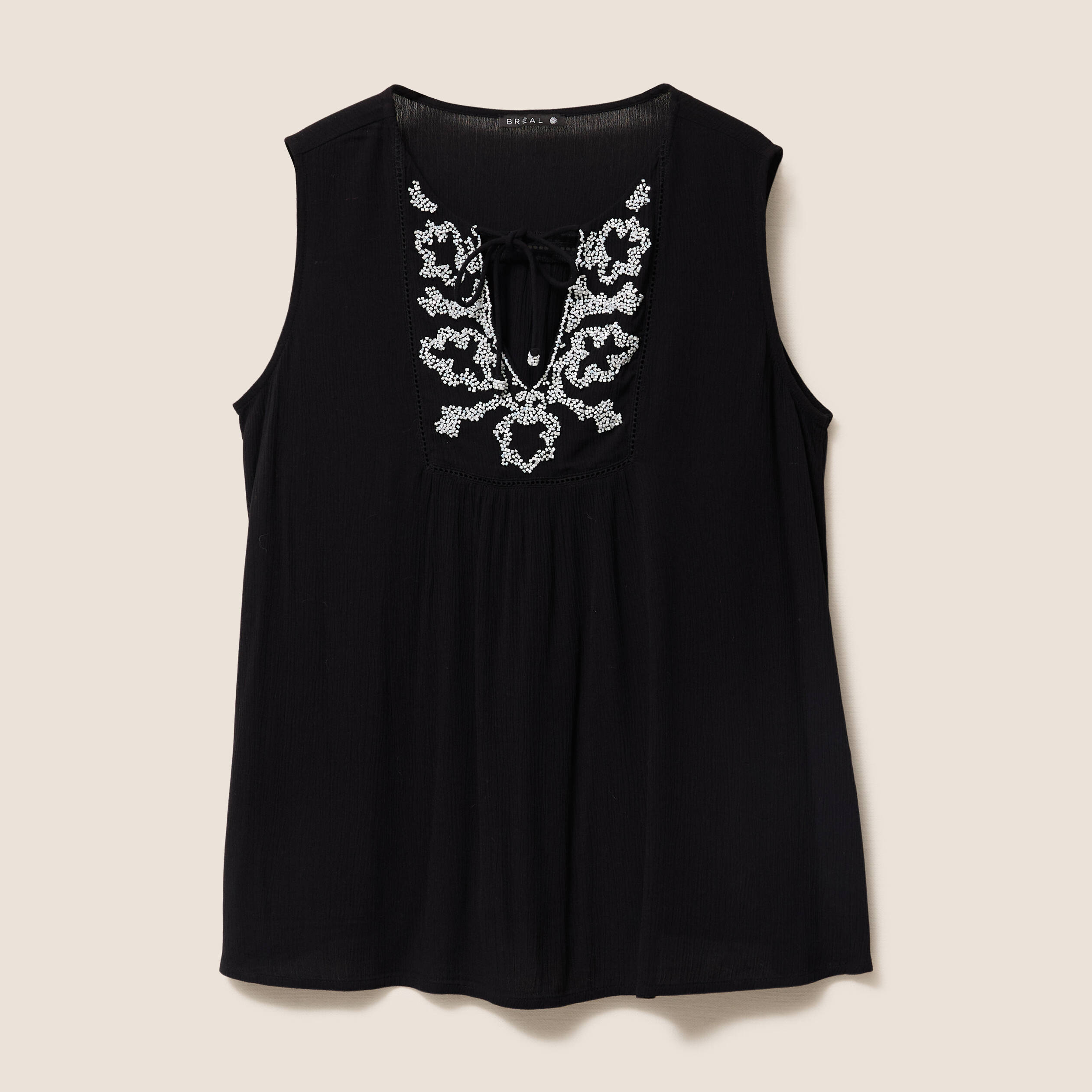 Blouse ample sans manches col rond noir femme