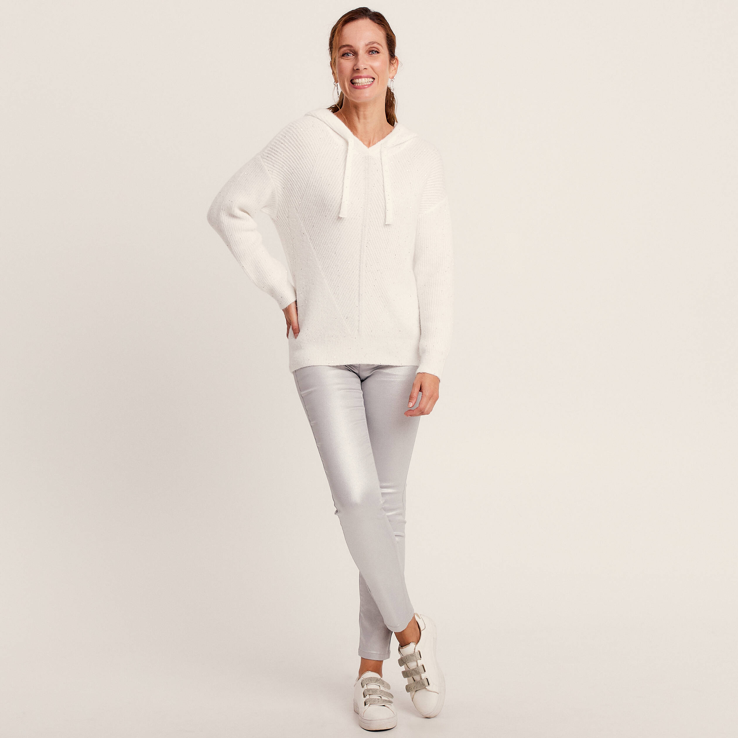 Pantalon ajuste enduit gris argent femme Breal