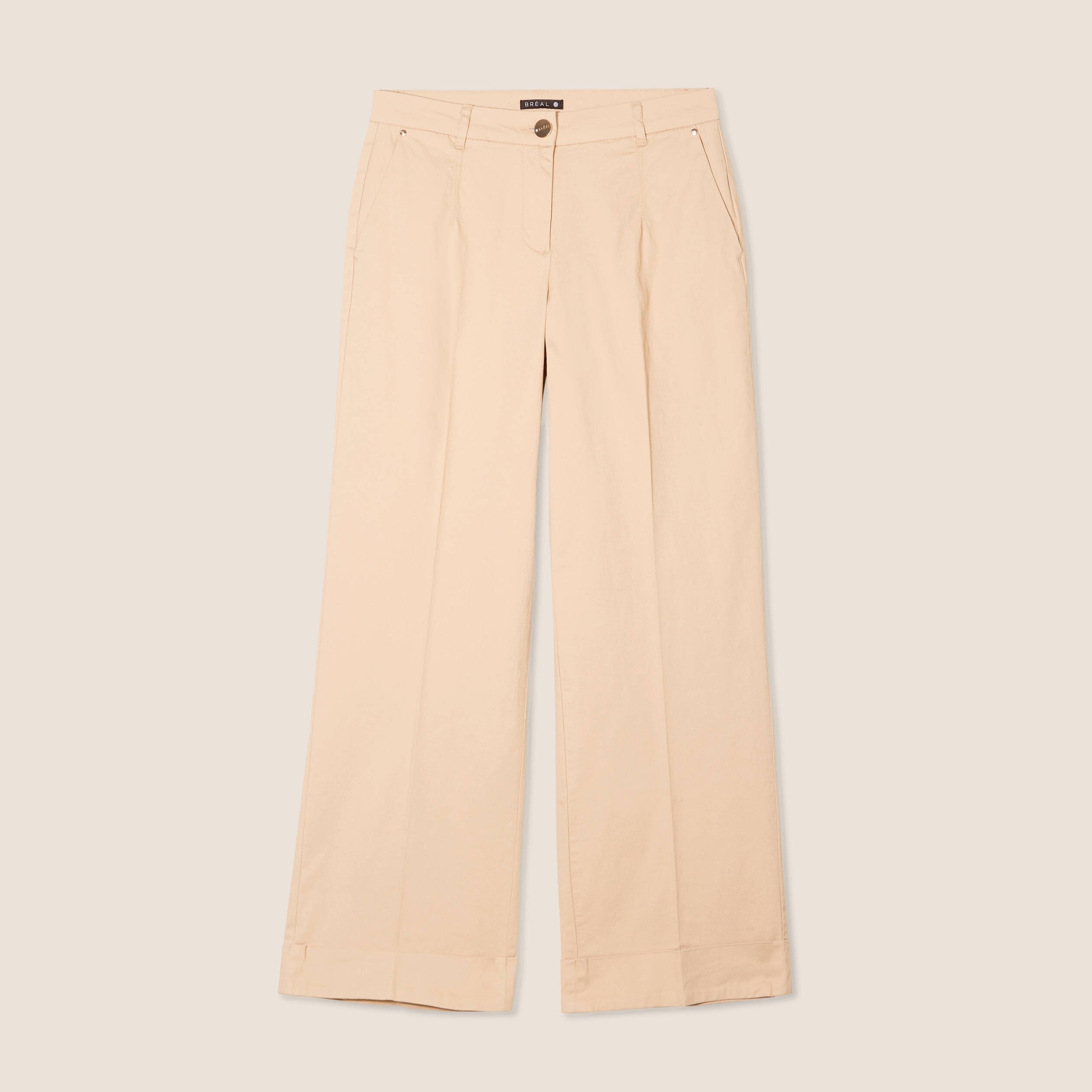 Pantalon large taille basculée beige femme
