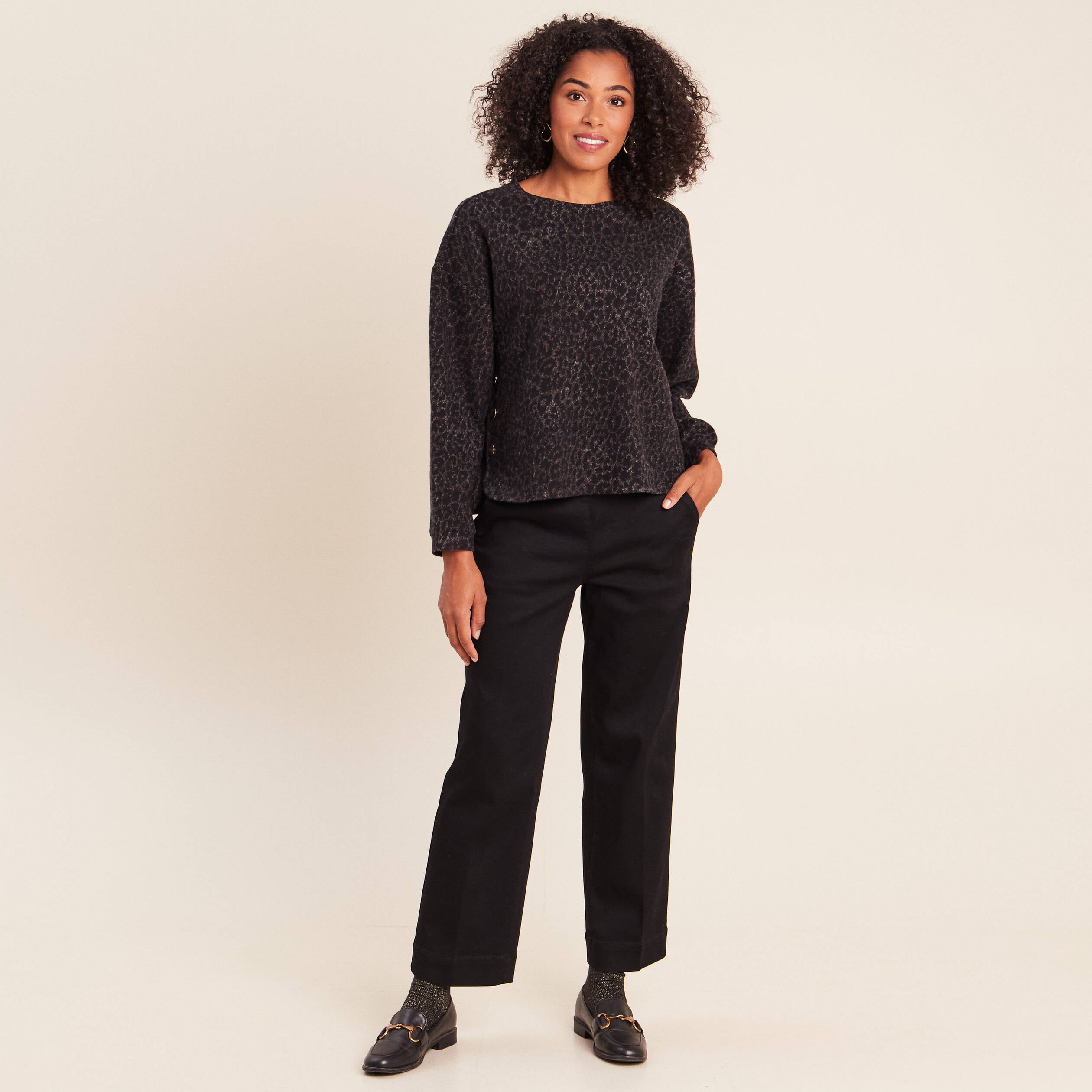 Pull col rond manches longues marron femme