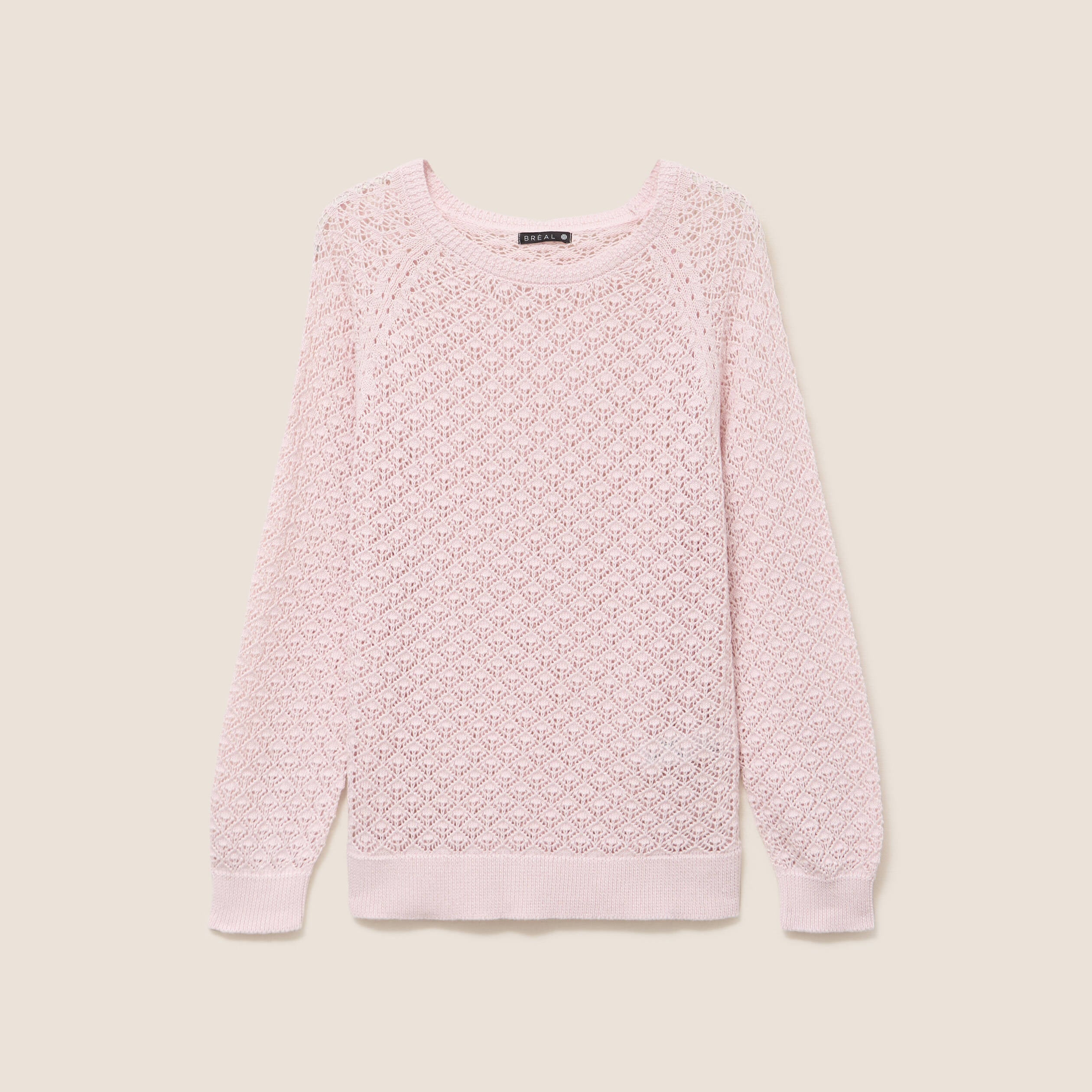 Pull col rond manches longues rose clair femme