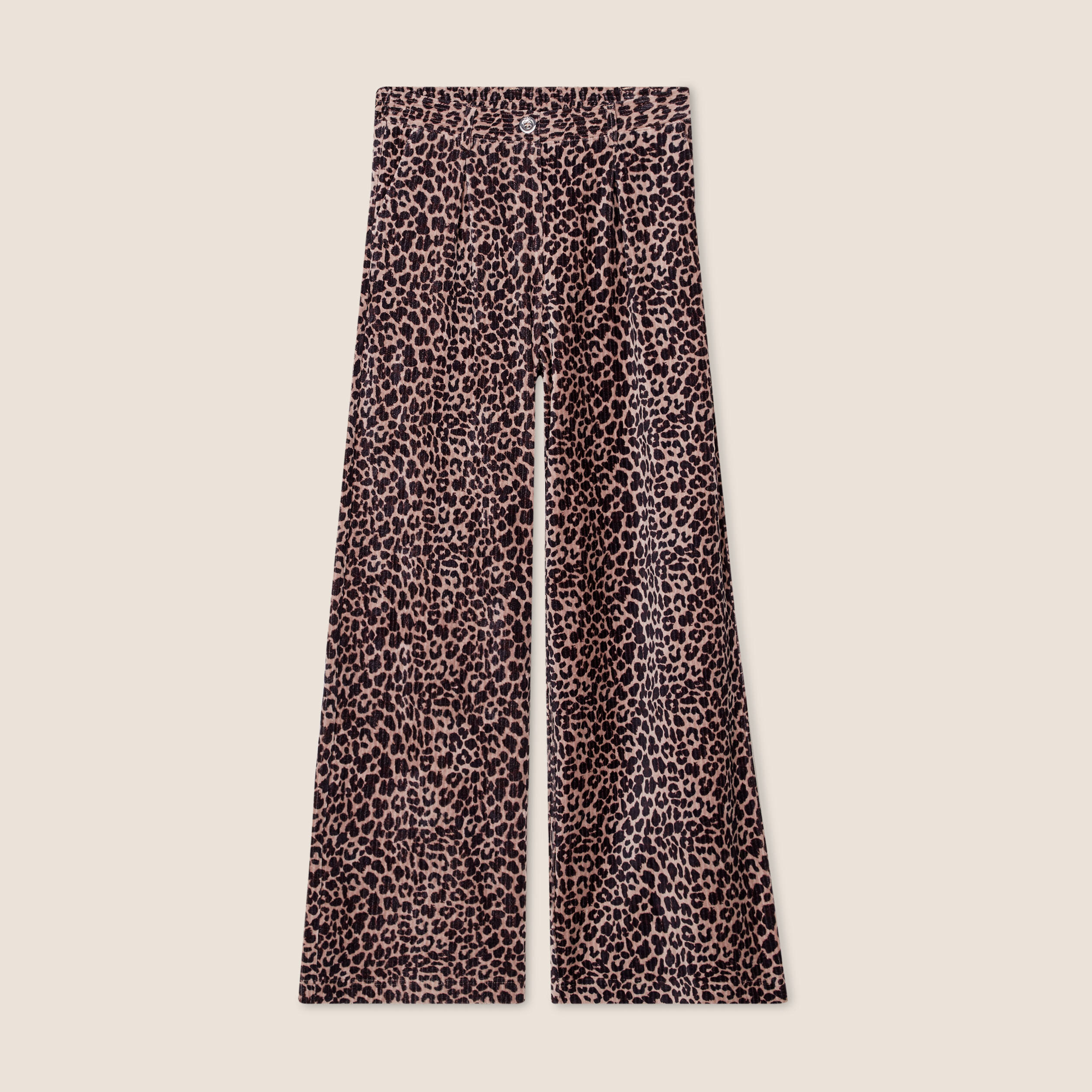 Pantalon large velours beige femme