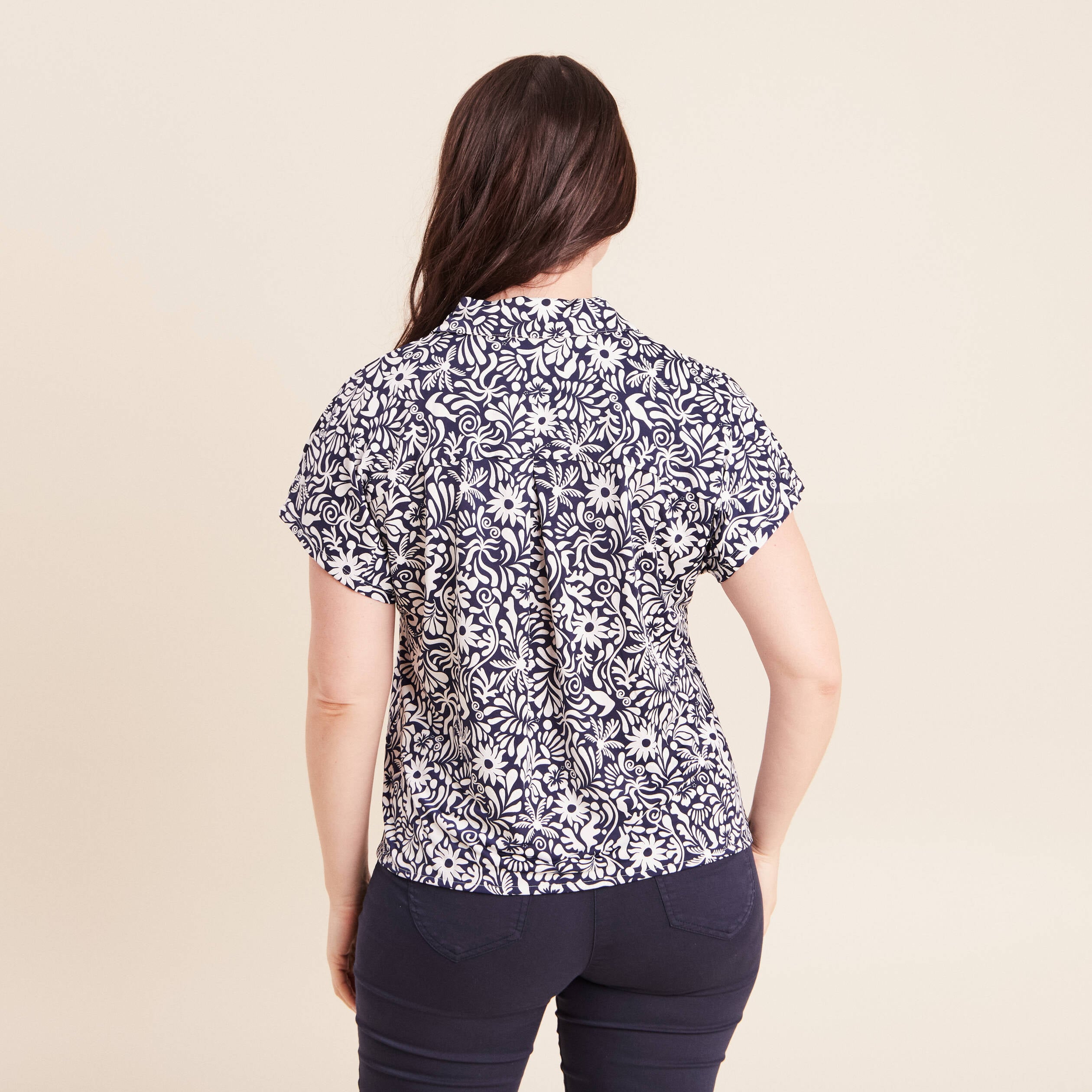 Blouse manches courtes nou&eacute;e bleu femme