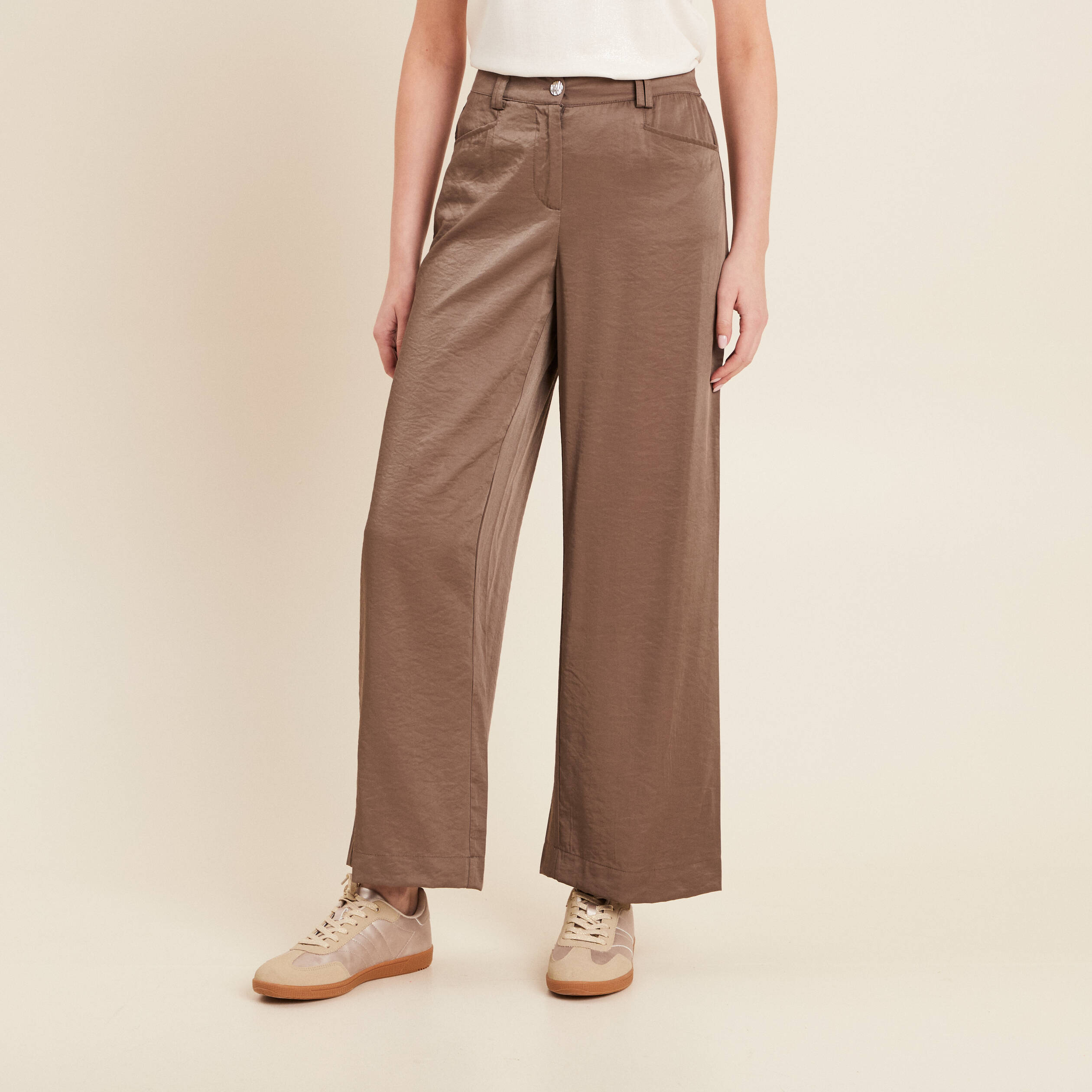pantalon large taille haute taupe femme Pantalon large taille haute taupe femme