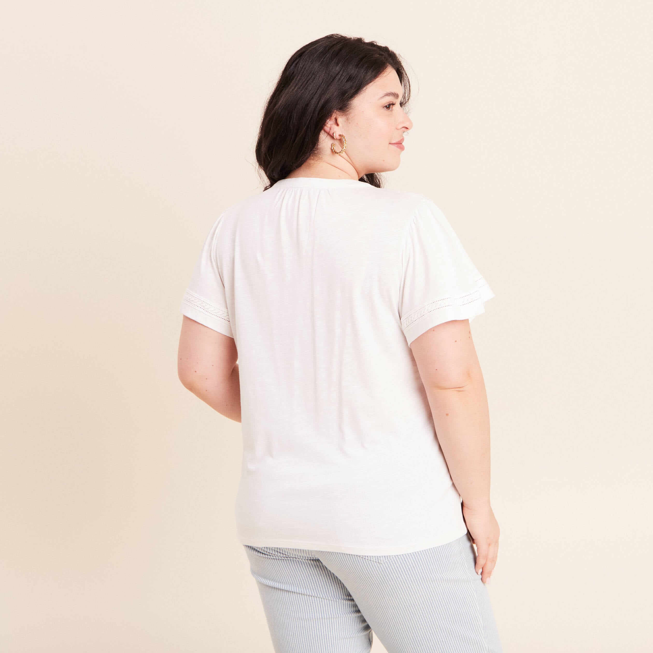 Blouse col tunisien manches courtes ecru femme