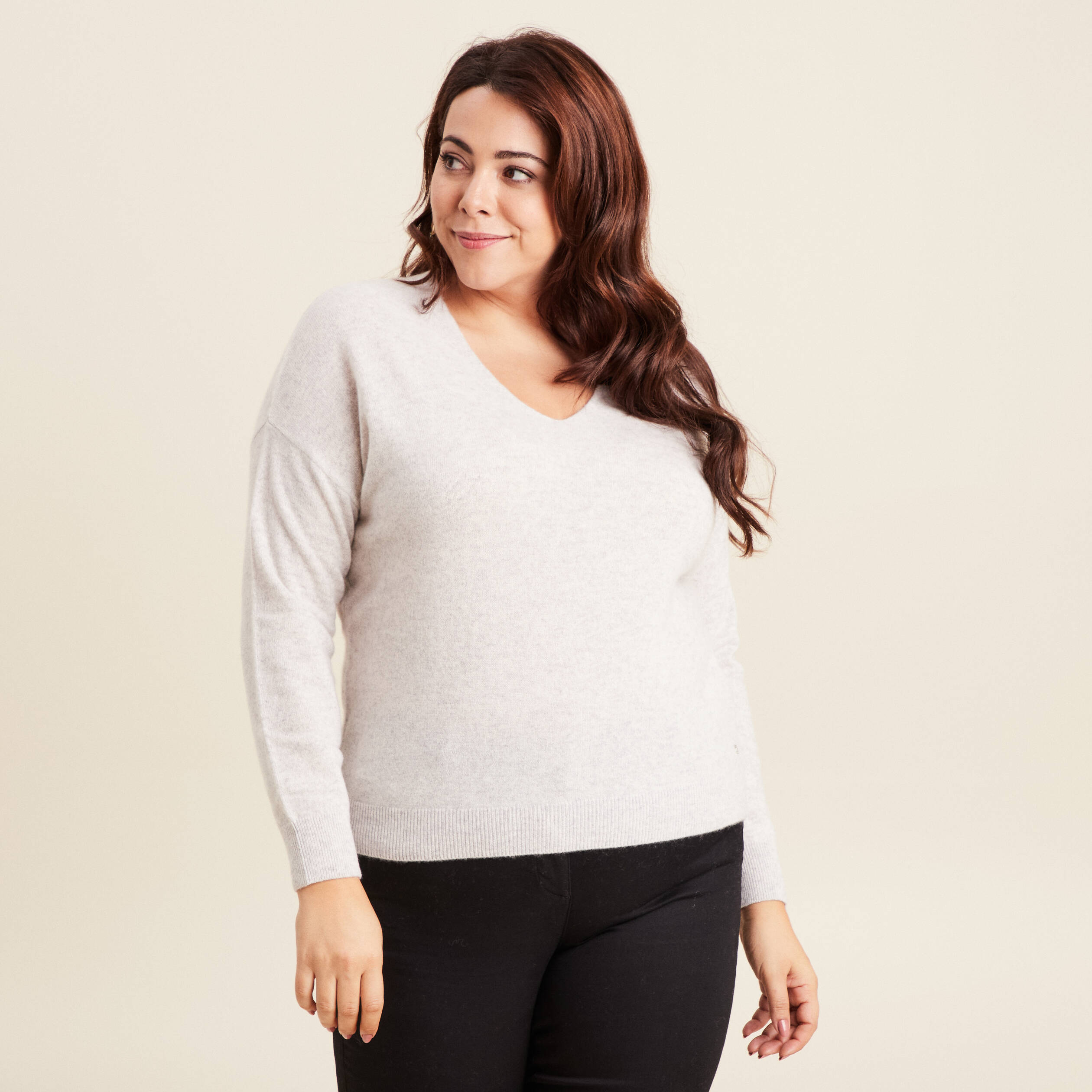 Pull en cachemire manches longues gris clair femme