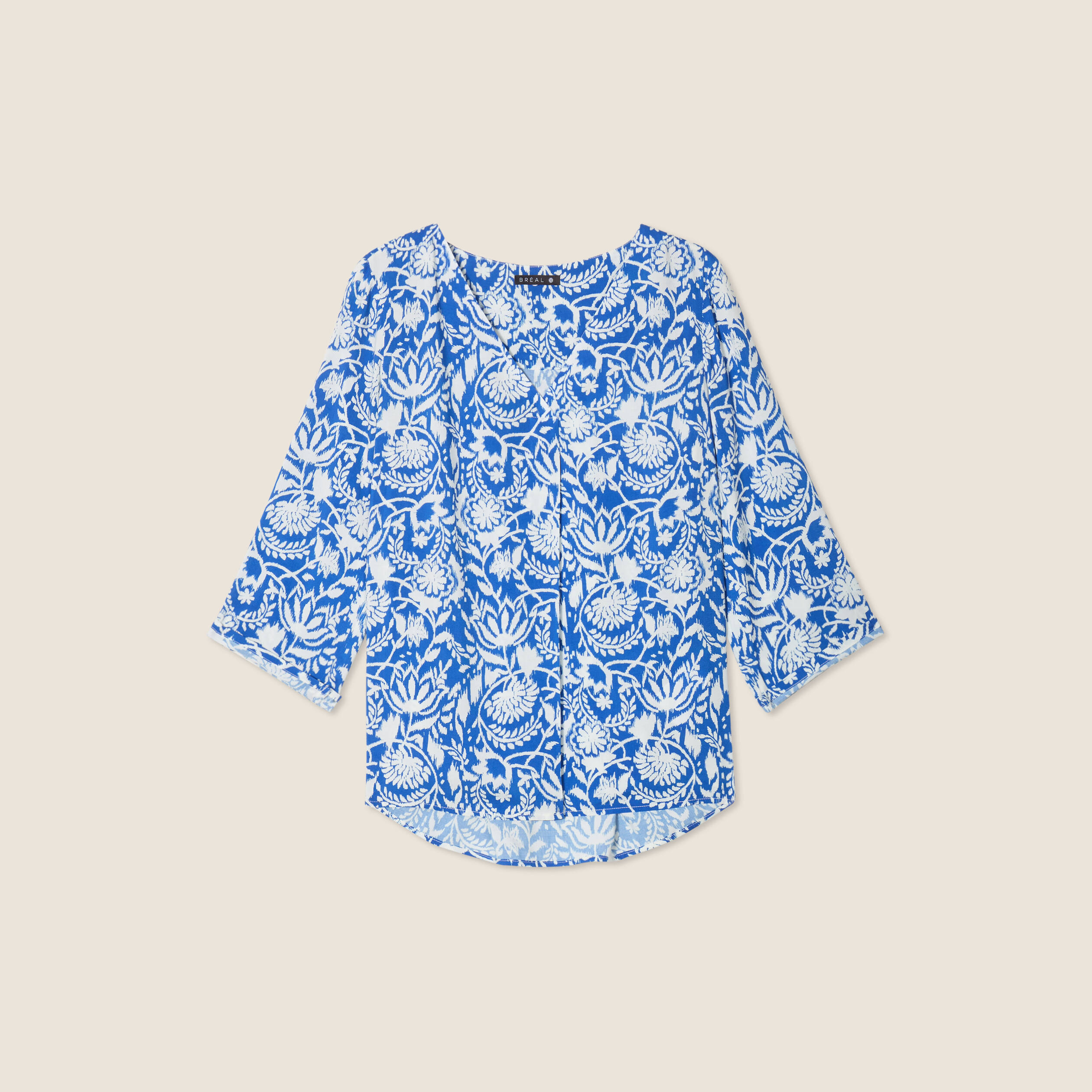 Blouse manches 3/4 bleu femme