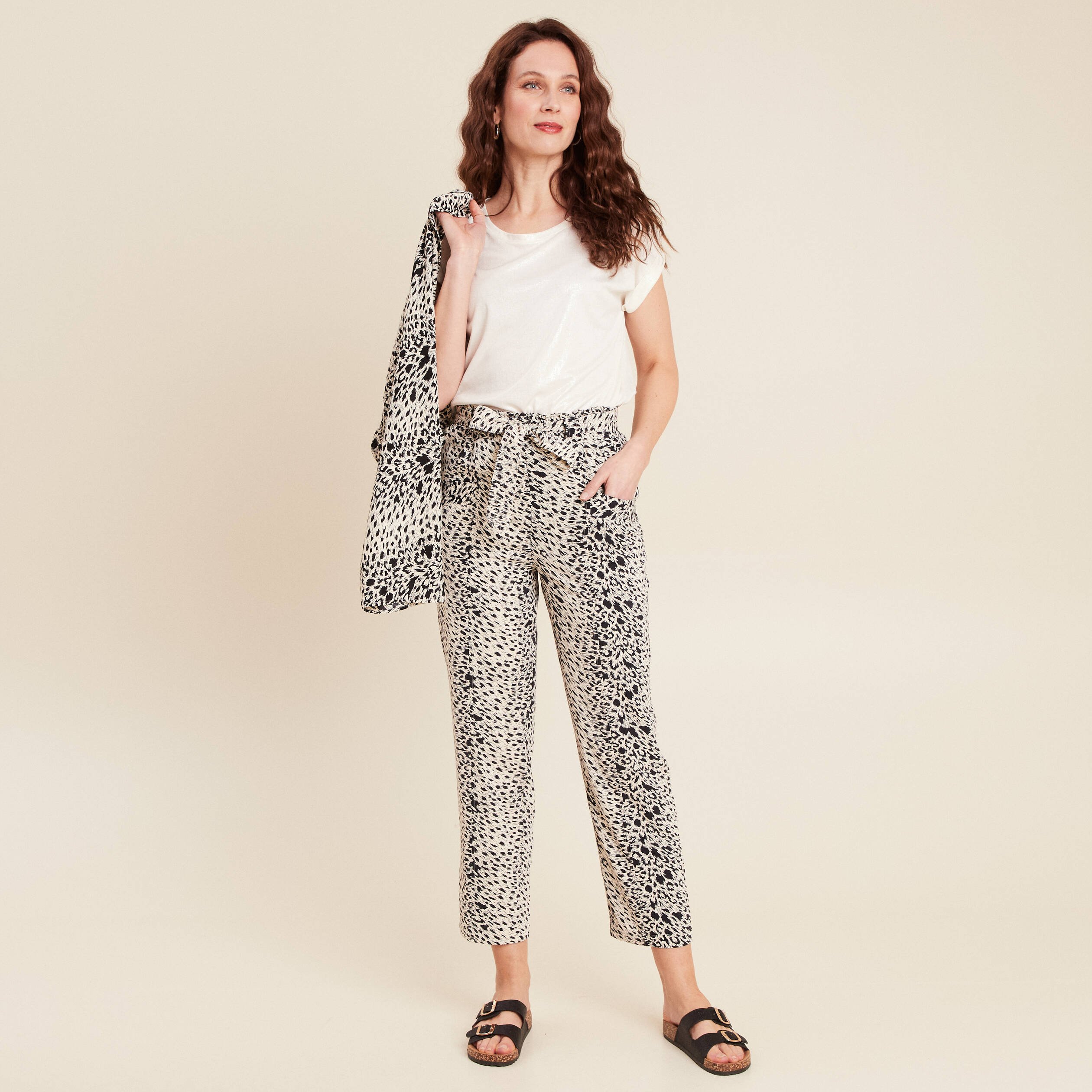 pantalon flou taille haute ivoire femme Pantalon flou taille haute ivoire femme