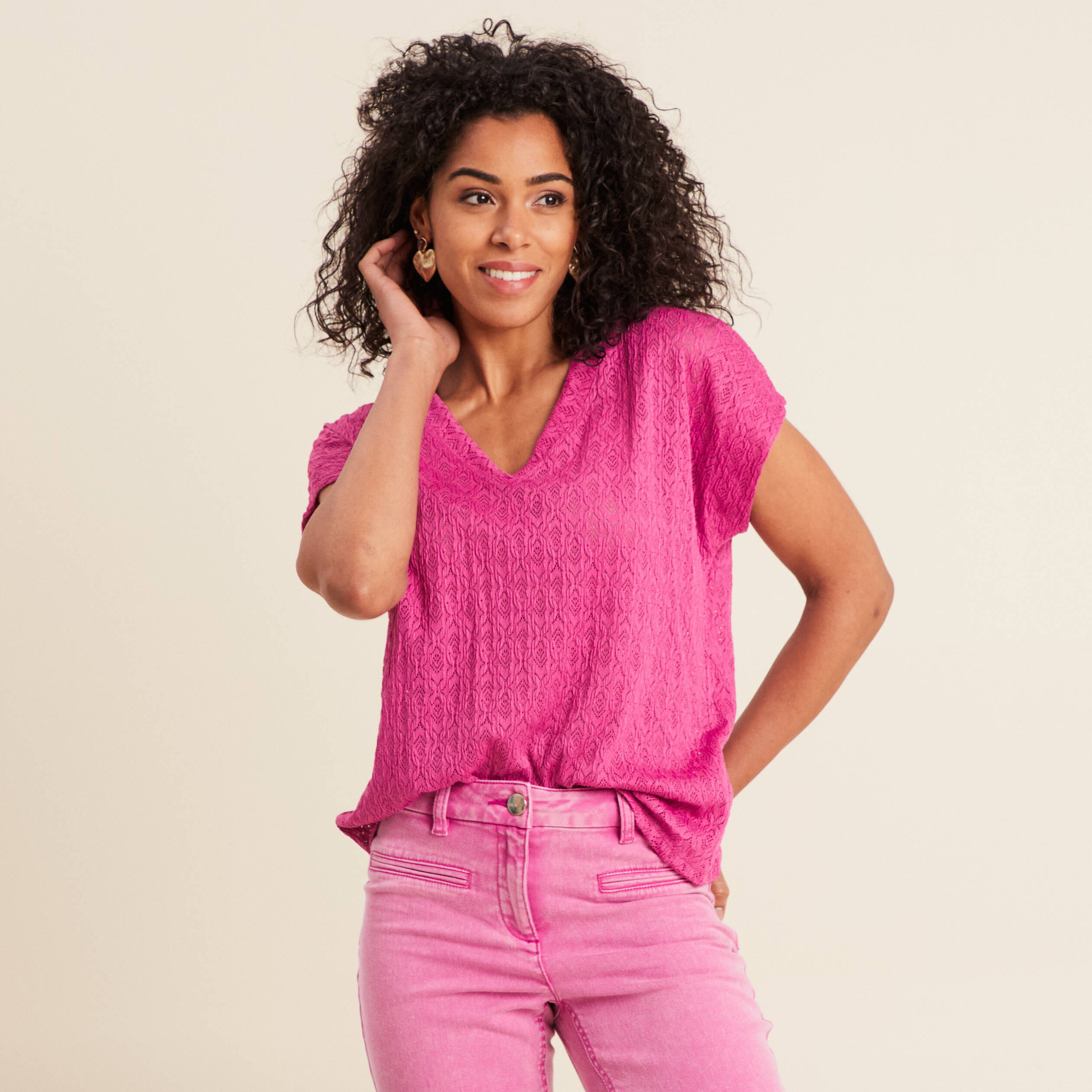 T-shirt manches courtes rose femme