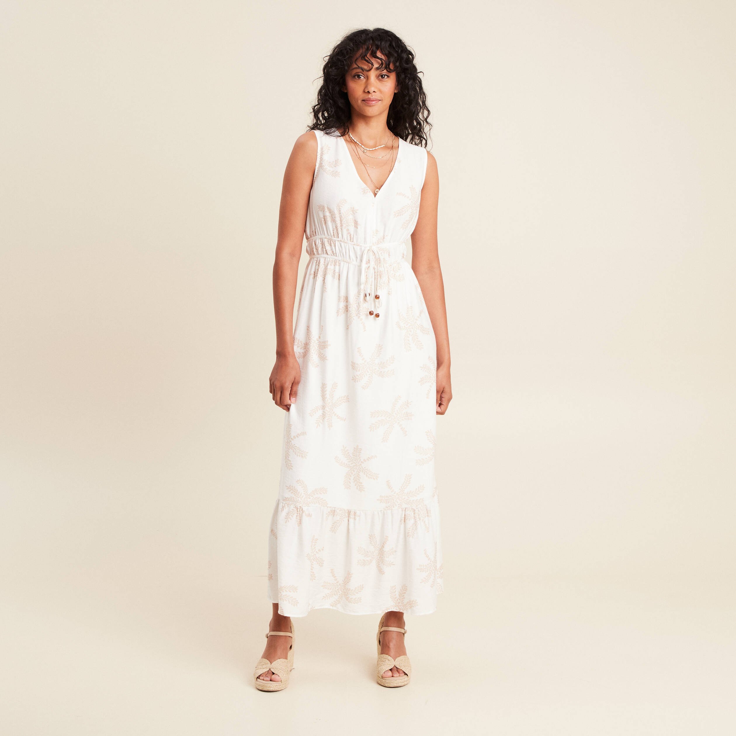 robe evasee col v doublee beige femme robe évasée col V doublée beige femme