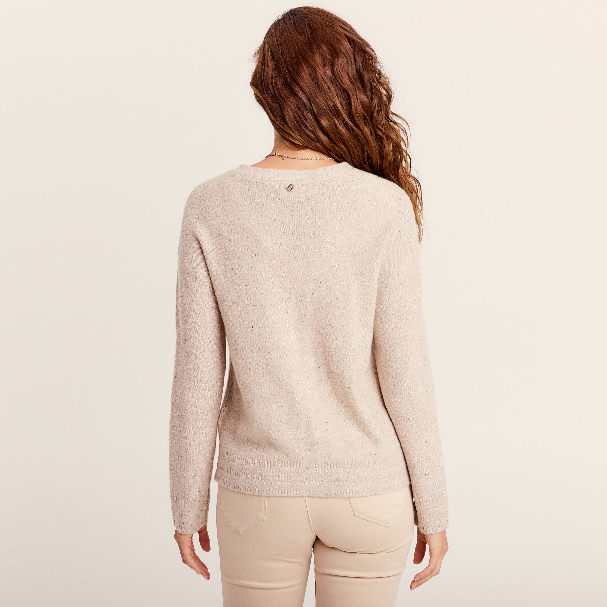 Gilet manches longues sequins creme femme