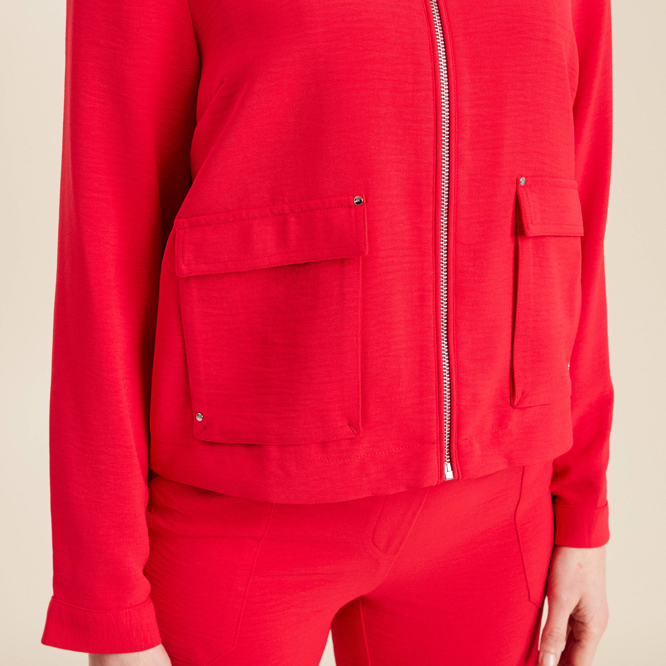 Blouson zippé 2 poches rouge femme