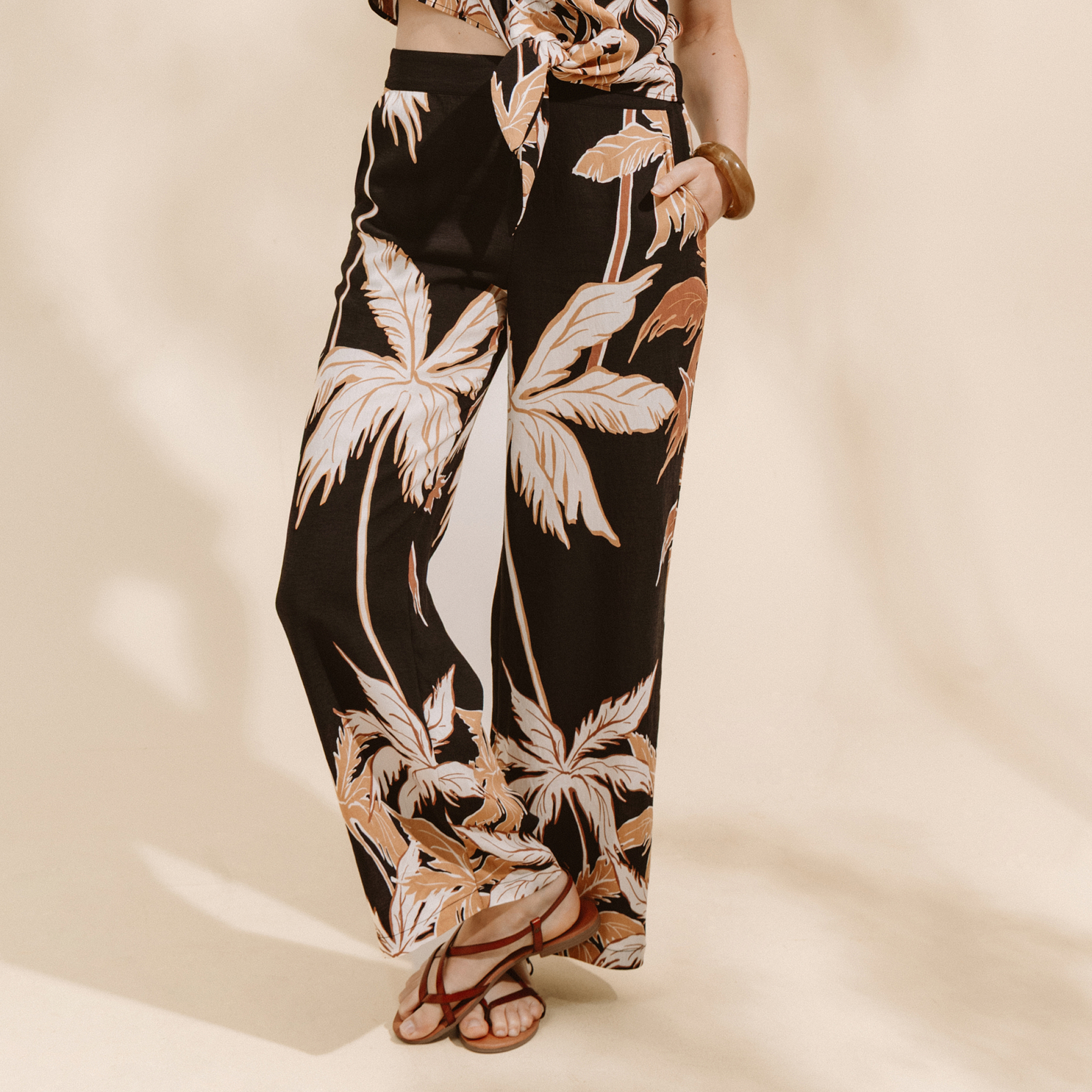 Pantalon large taille haute noir femme