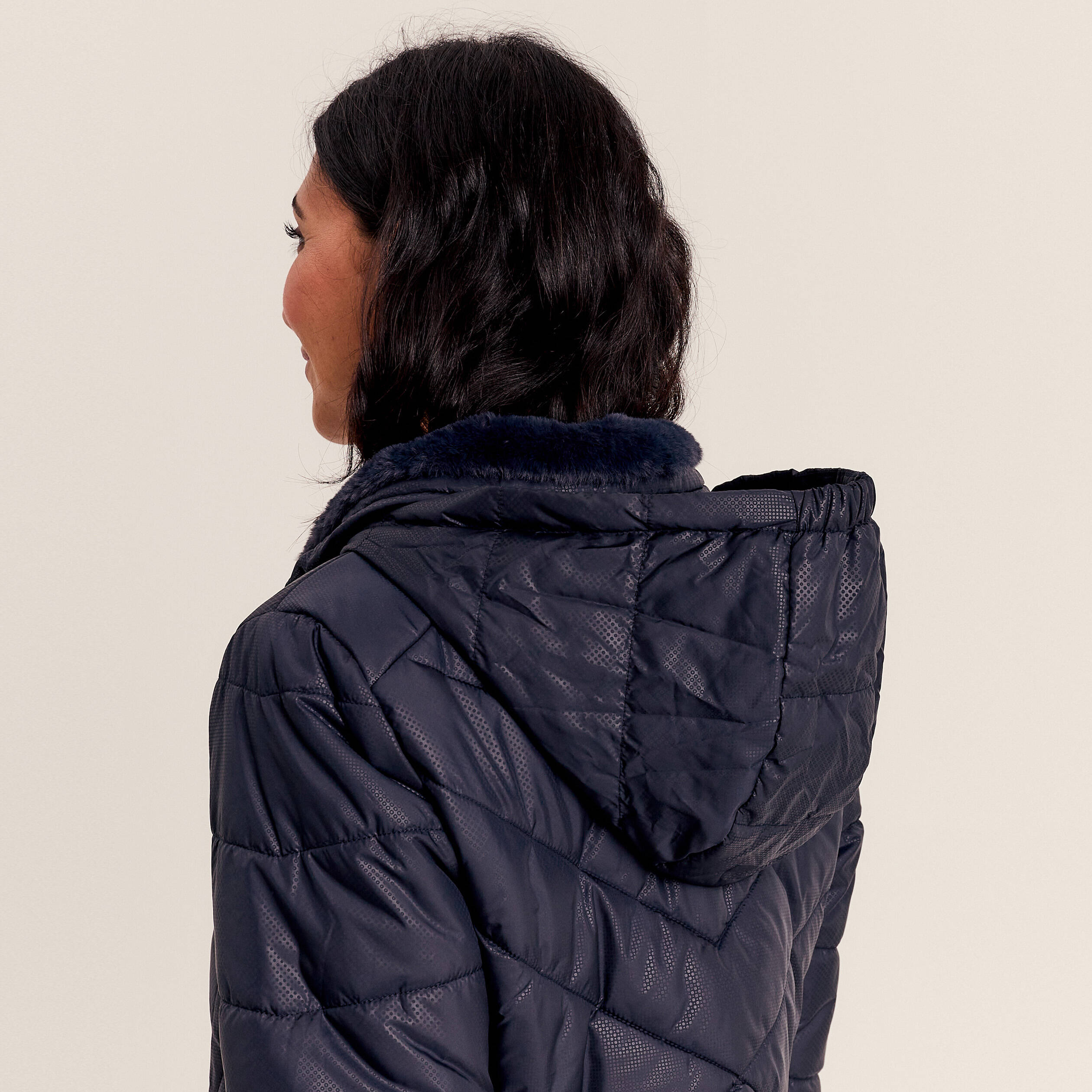 Doudoune déperlante droite zippée bleu foncé femme