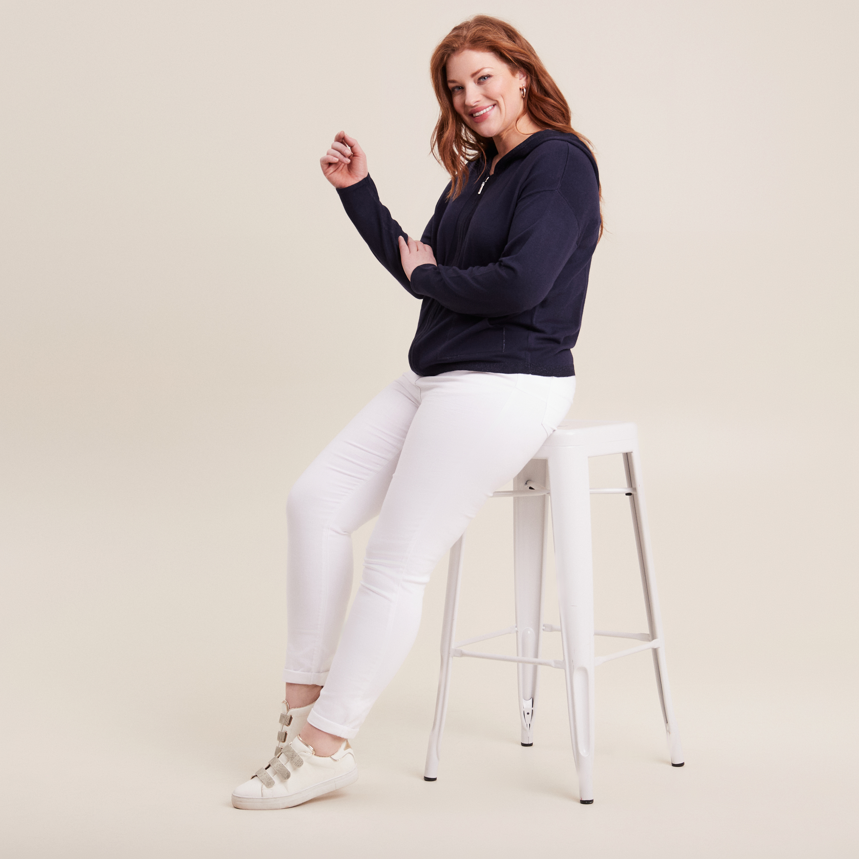 Jean ajusté taille standard 7/8ème blanc femme
