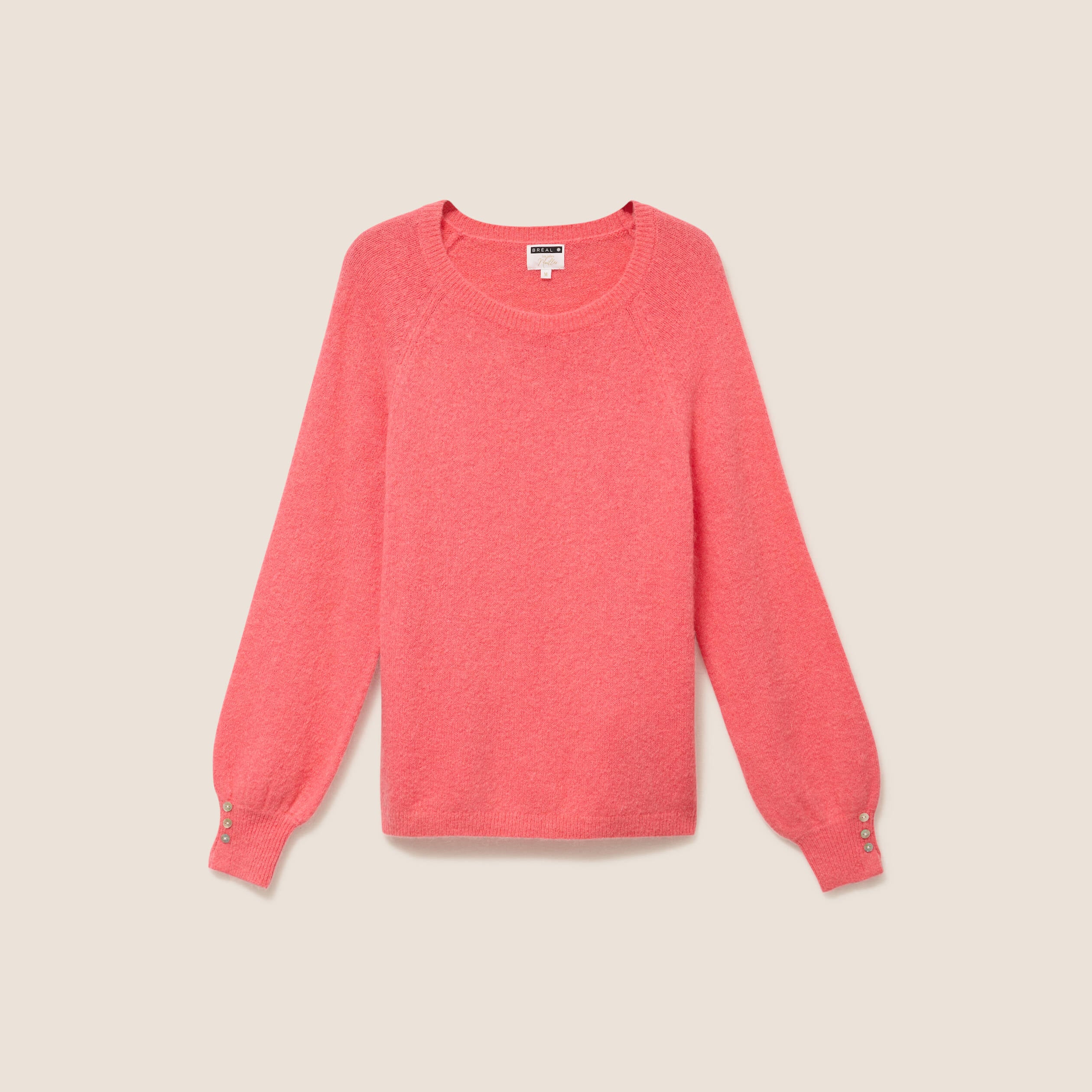 Pull col rond manches longues rose framboise femme