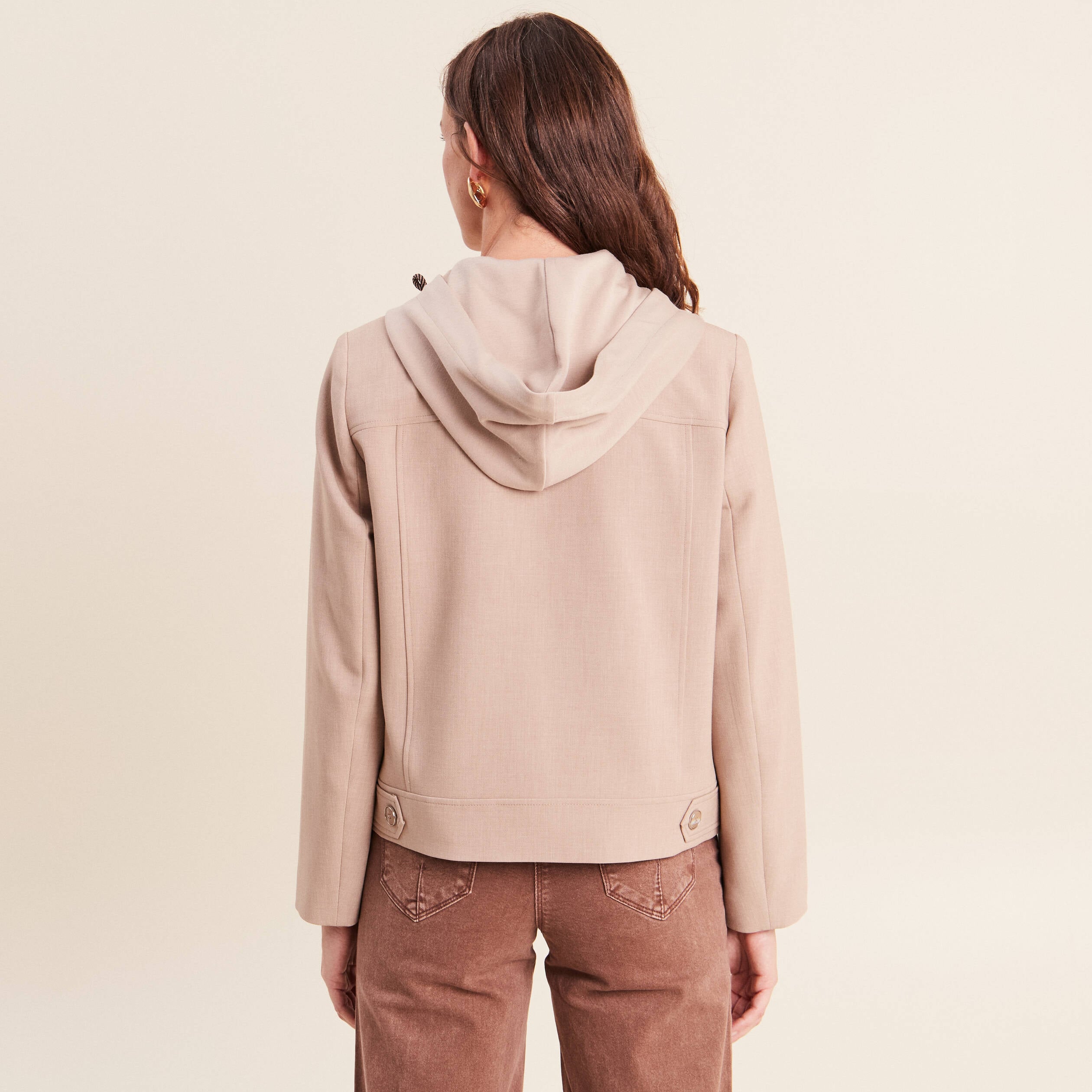veste cintr&eacute;e doubl&eacute;e avec capuche beige femme