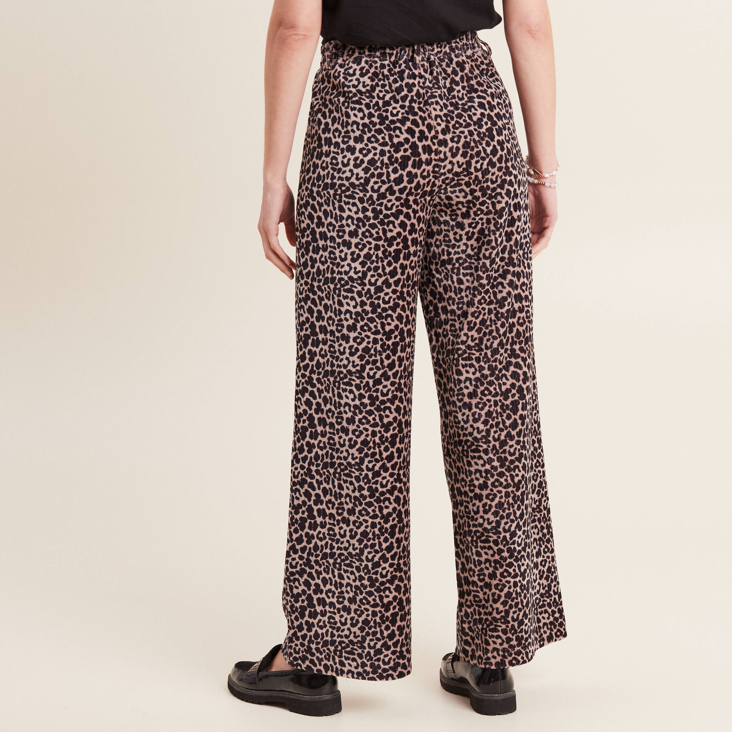 Pantalon large velours beige femme
